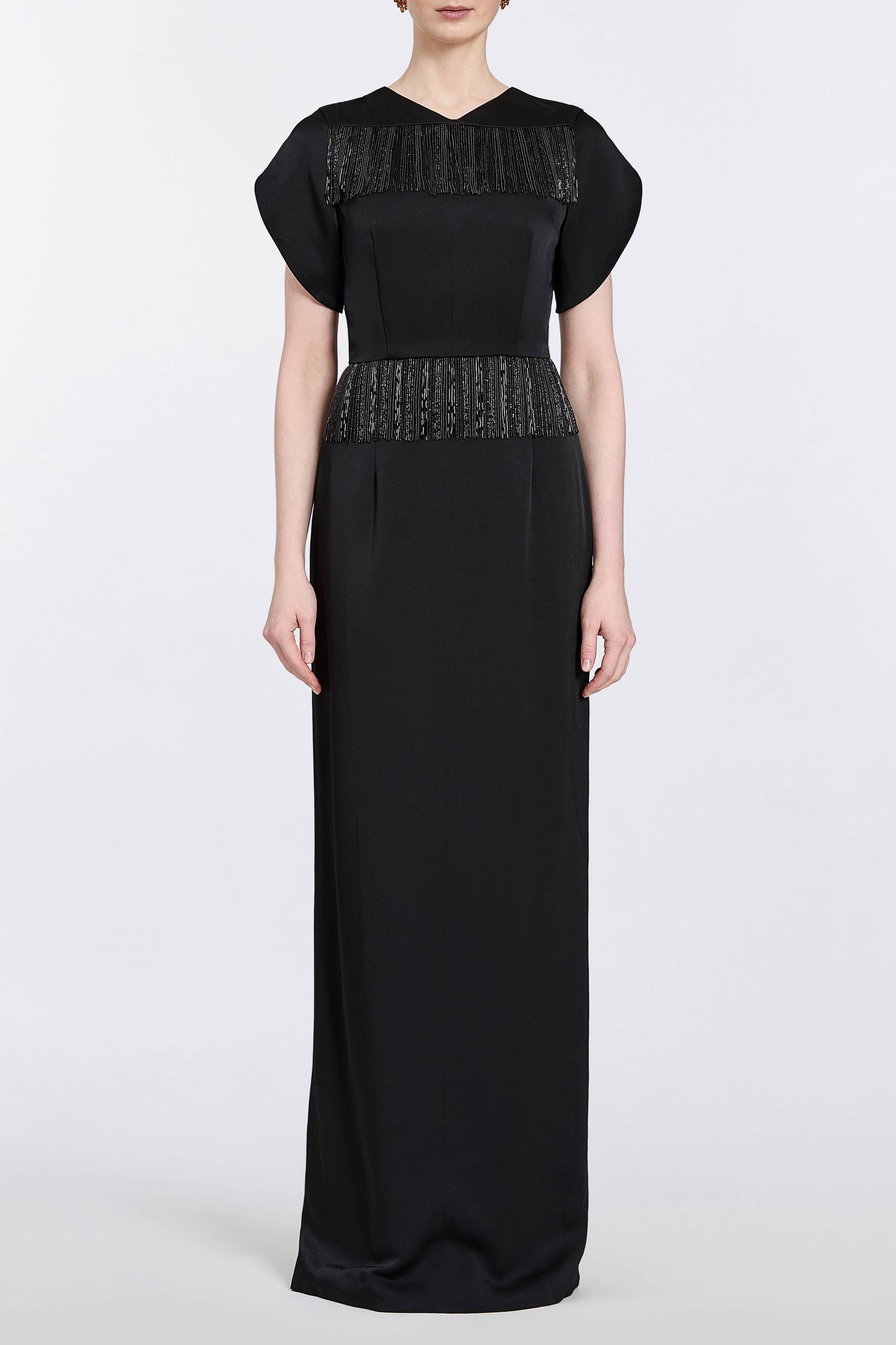 Carmela Crepe Fringe Detail Gown