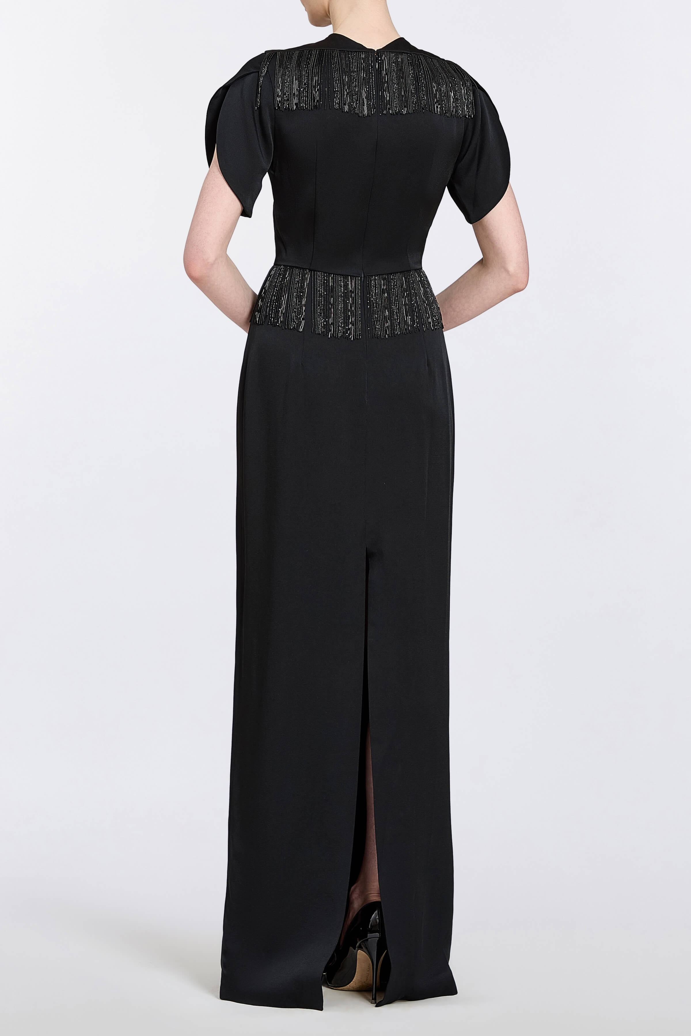 Carmela Crepe Fringe Detail Gown