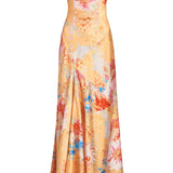 Loretta Yellow Printed Satin Midi Dress