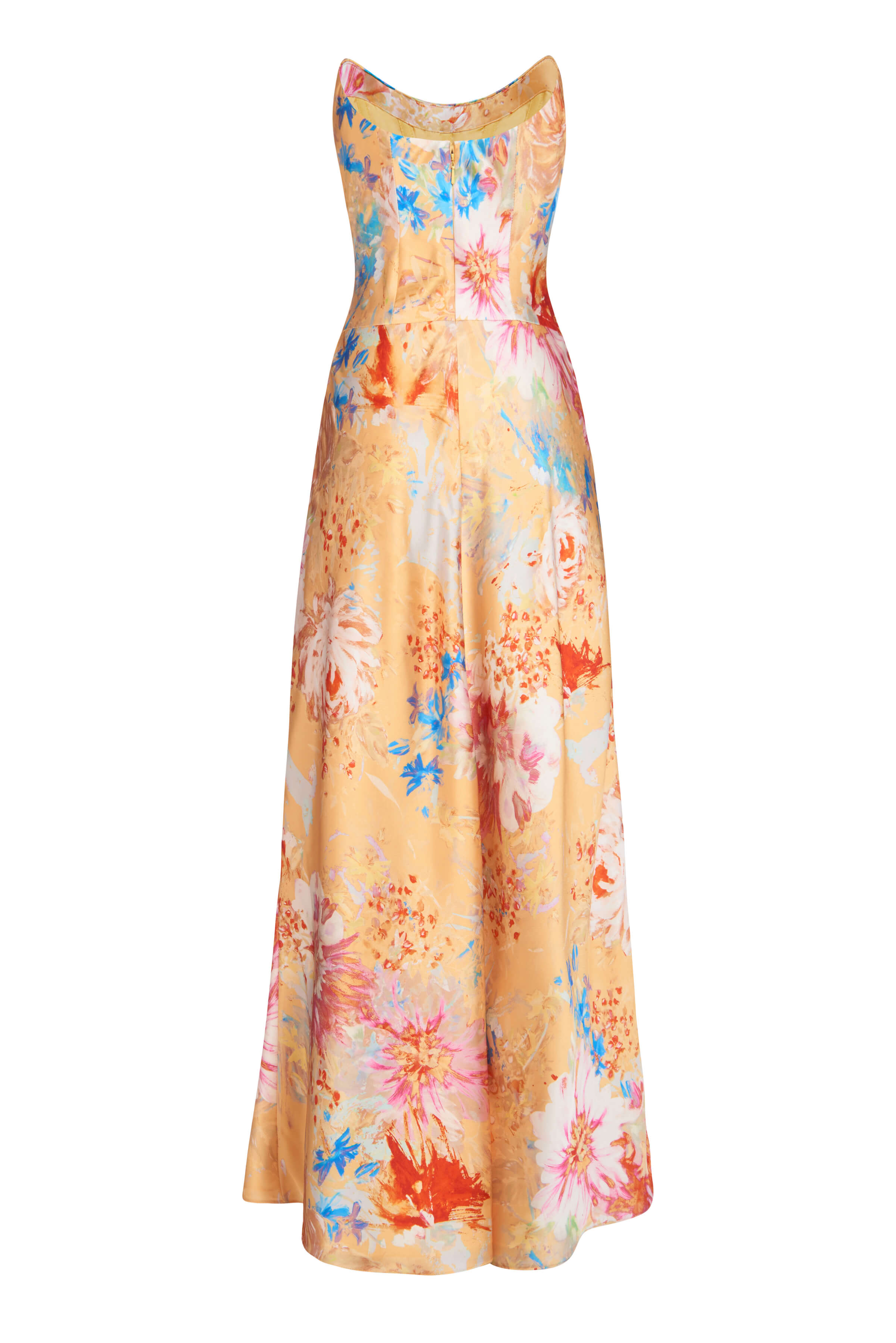 Loretta Yellow Printed Satin Midi Dress