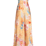 Loretta Yellow Printed Satin Midi Dress