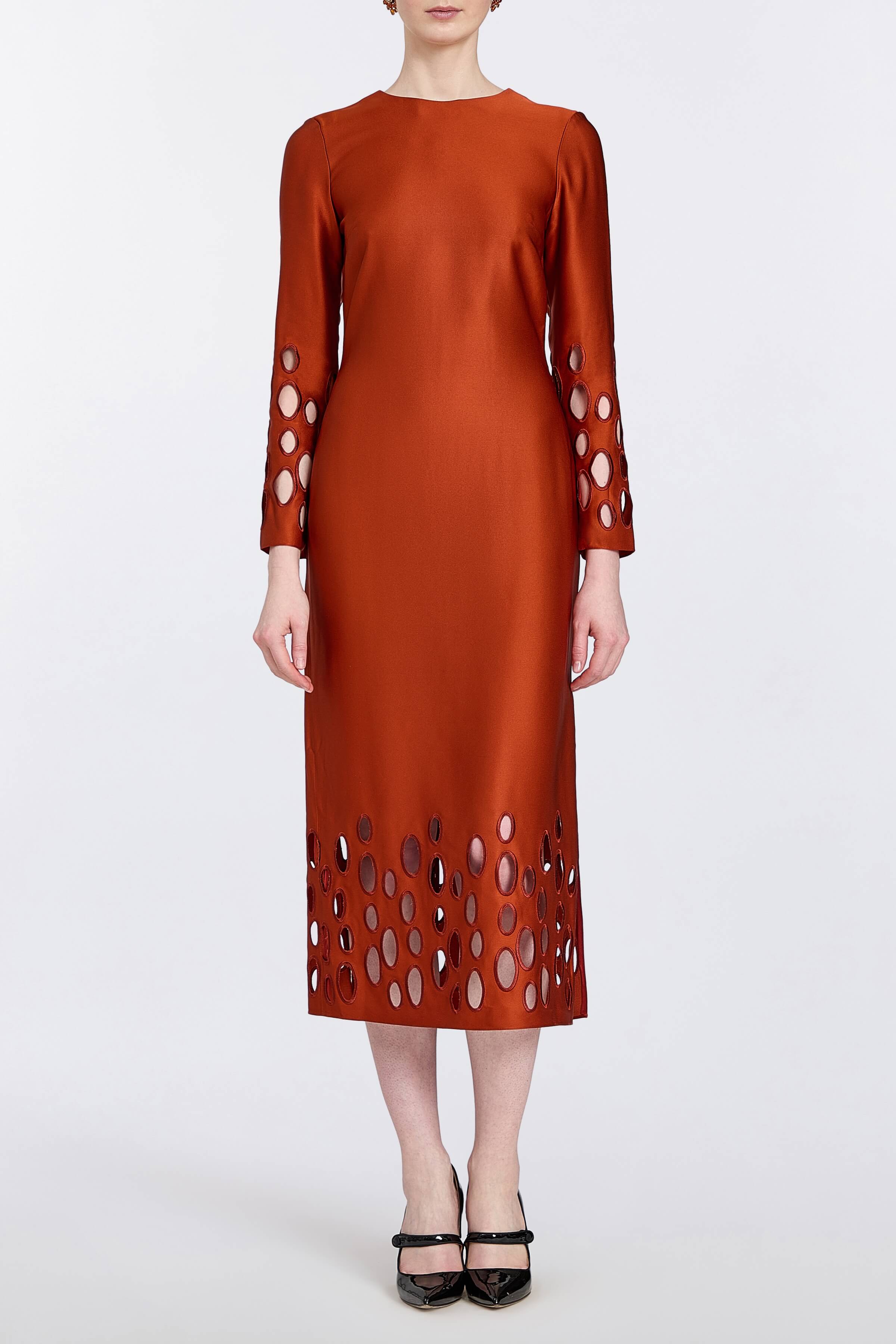 Arizona Perforated Hem Satin Dress
