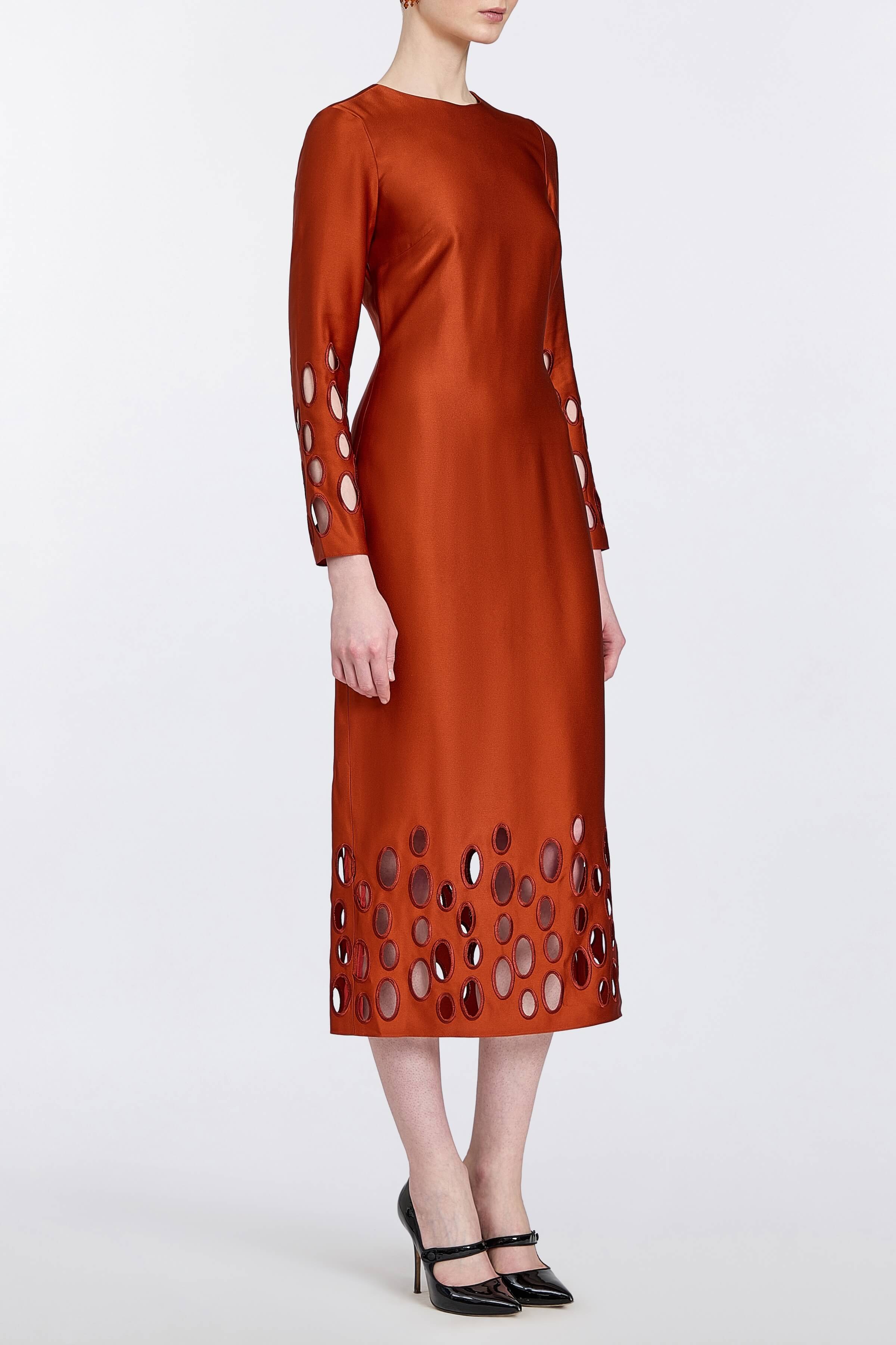 Arizona Perforated Hem Satin Dress