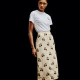Betsy Buttercream Hand-Beaded Satin Midi Skirt