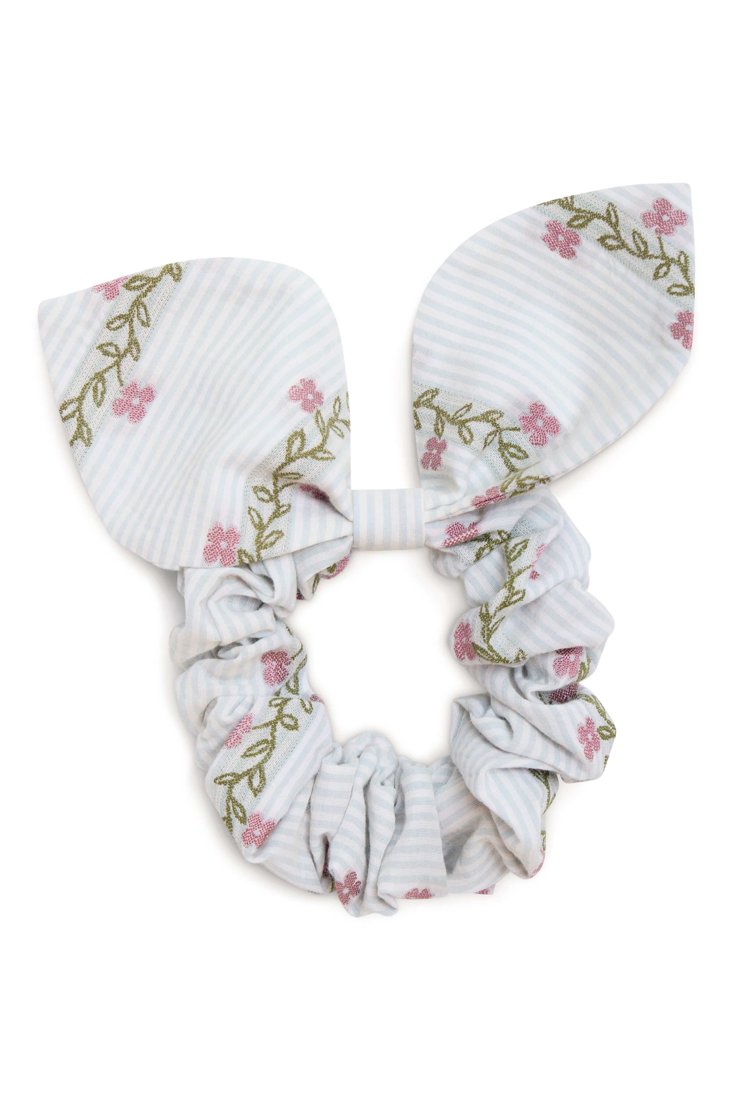 Purple Floral Striped Cotton Scrunchie