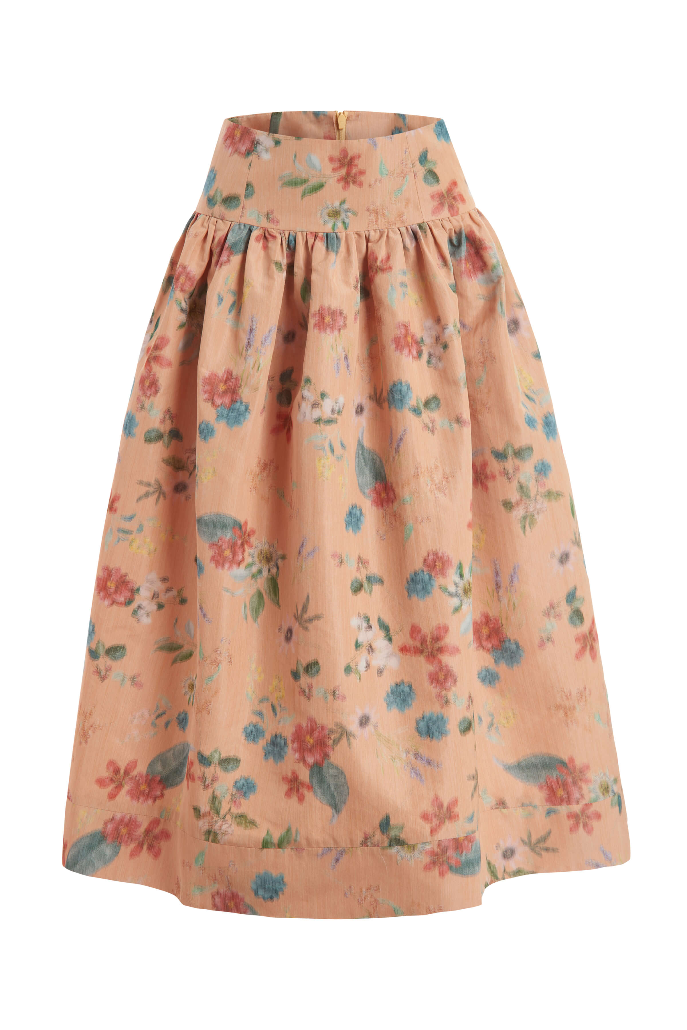 Fawn Sherbet Floral Ikat Drop Waist Midi Skirt