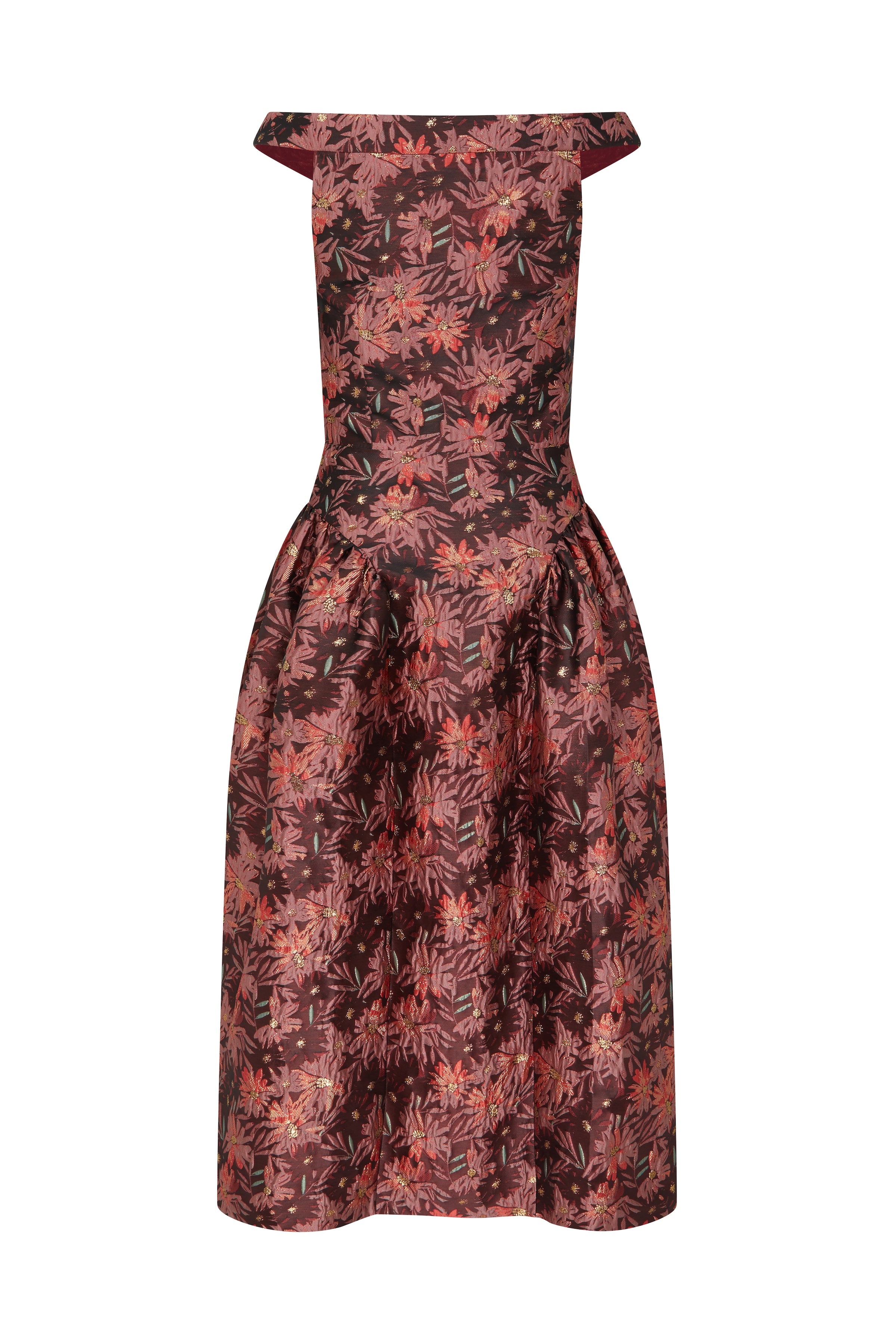 Opal Burgundy Floral Brocade Drop Waist Dress