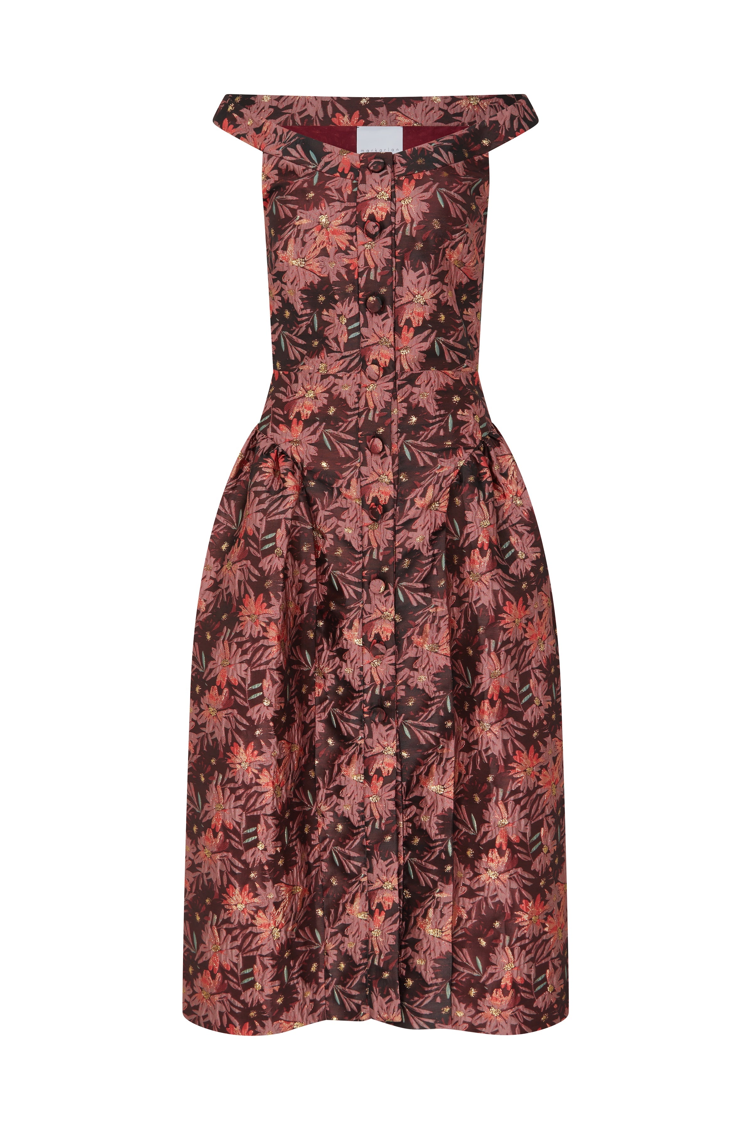 Opal Burgundy Floral Brocade Drop Waist Dress