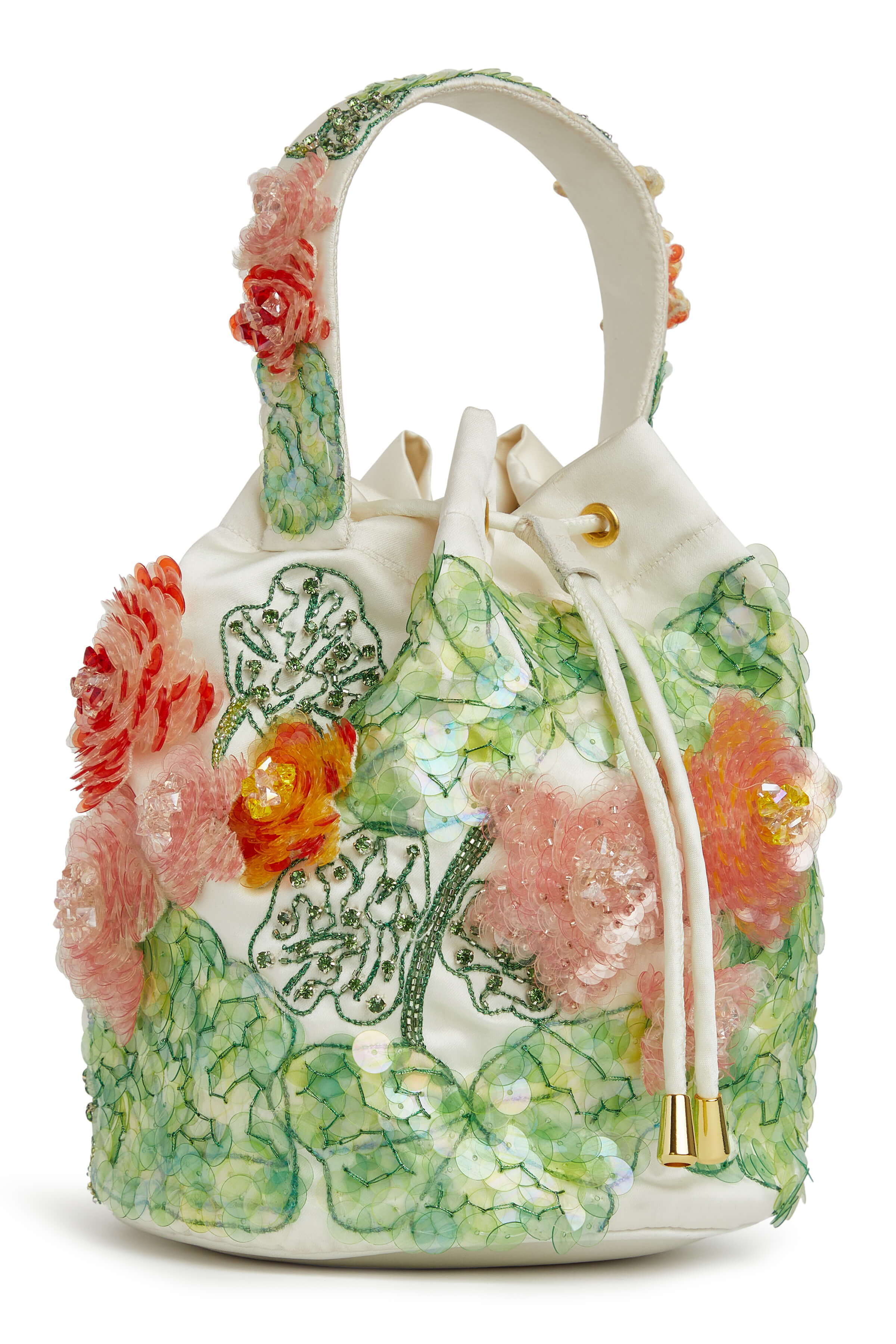 Bella Hand-Beaded Floral Bucket Bag