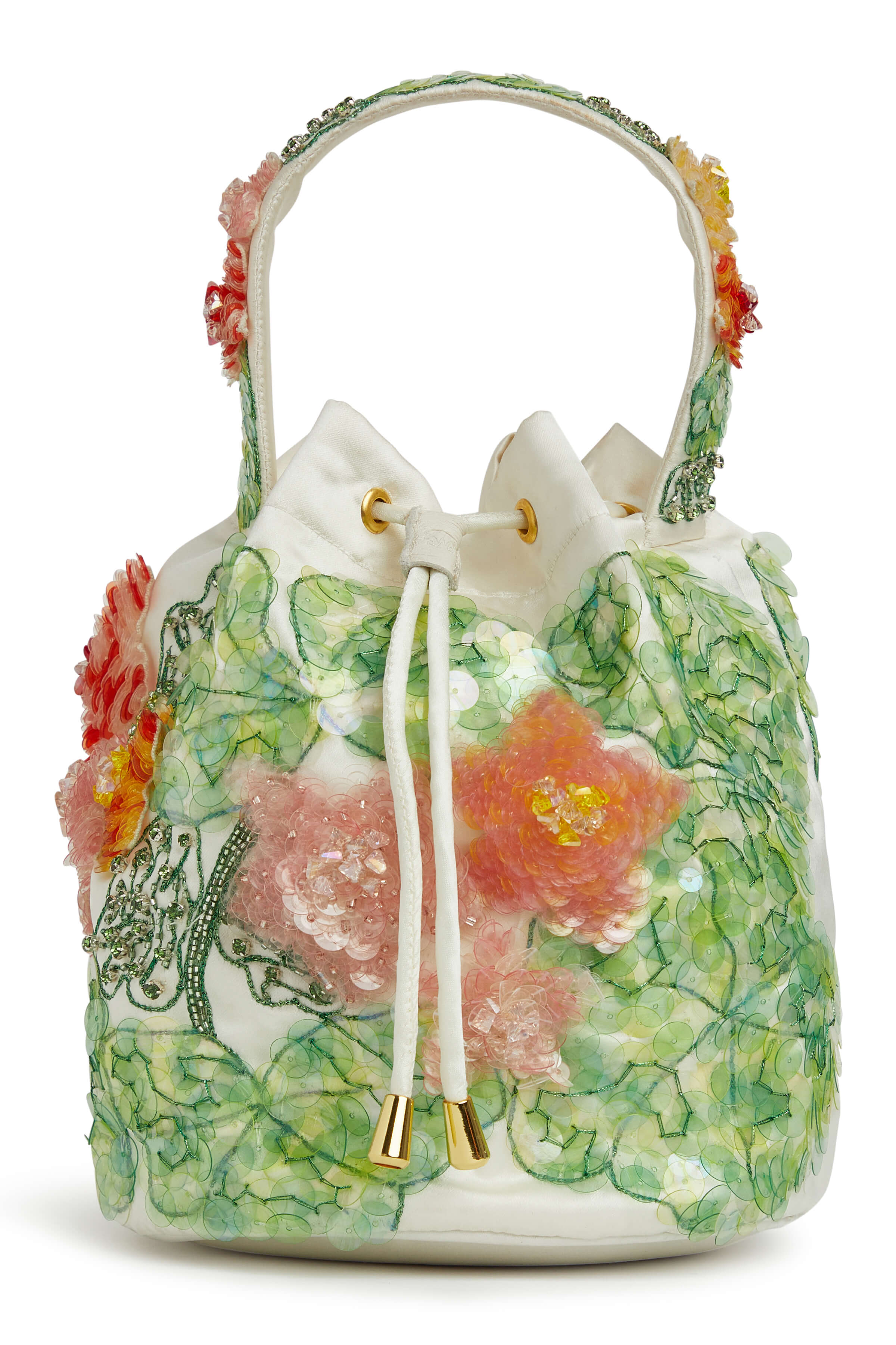 Bella Hand-Beaded Floral Bucket Bag