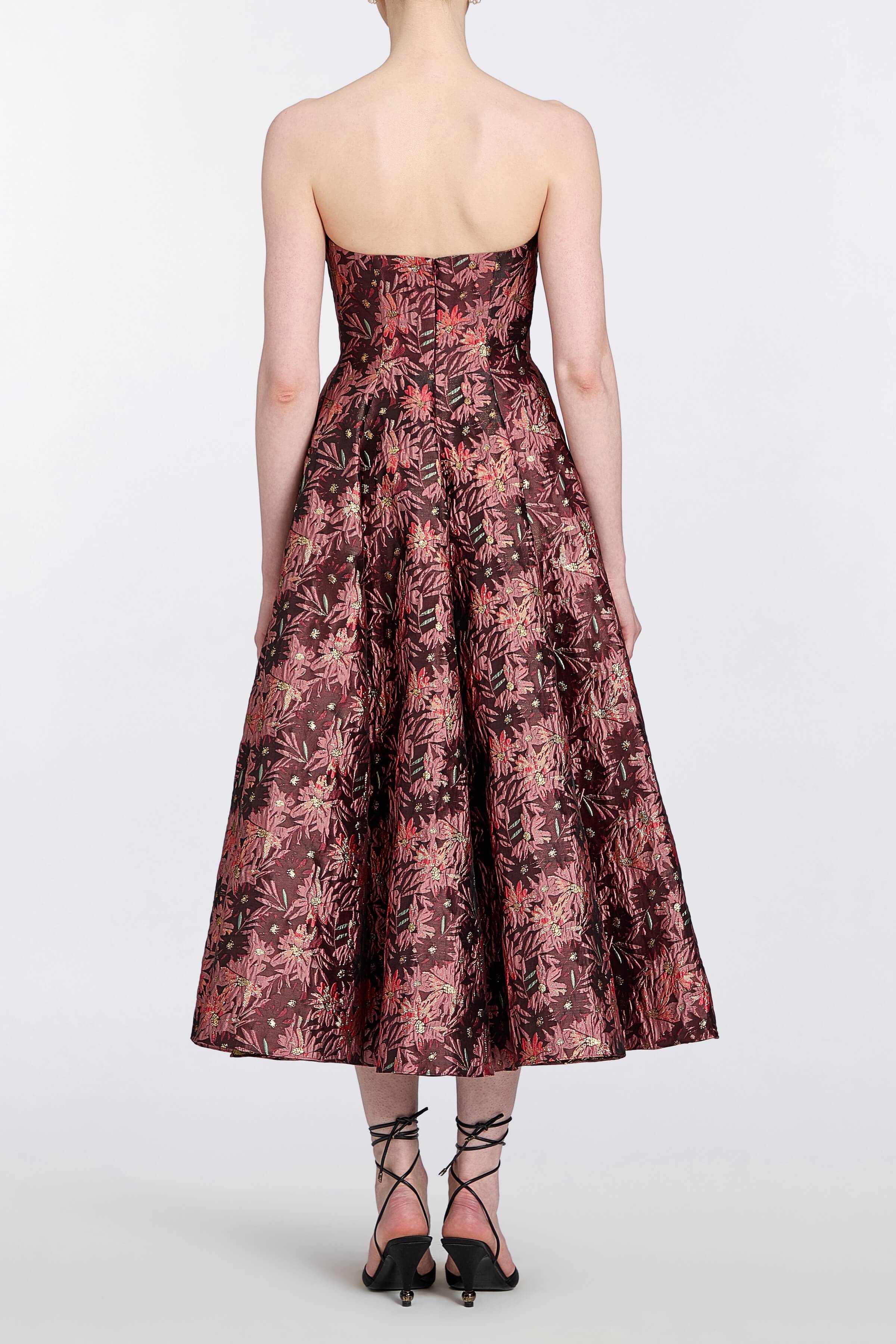 Rousseau Burgundy Floral Brocade Midi Dress