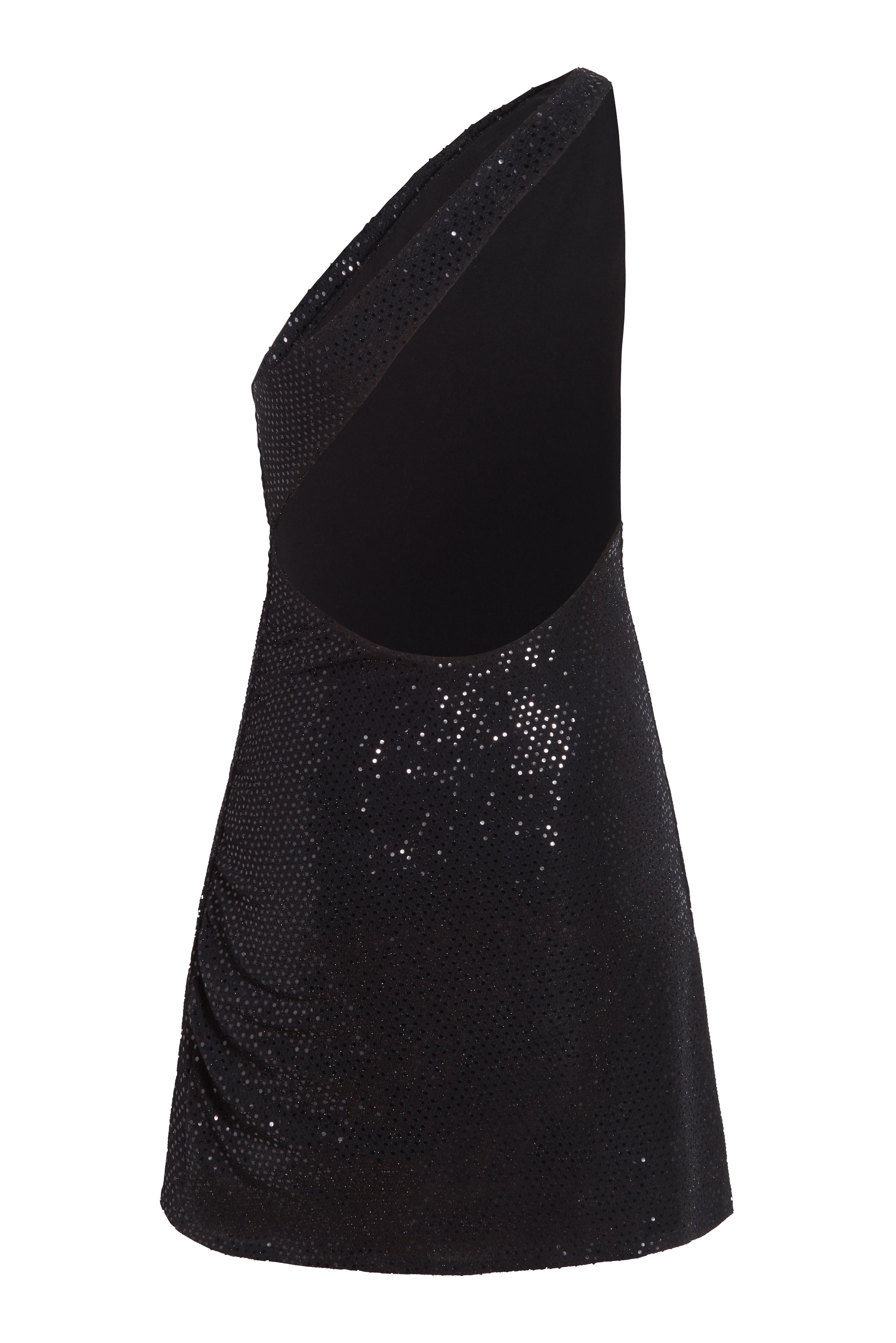 Caddy Black Confetti Dot One Shoulder Mini Dress
