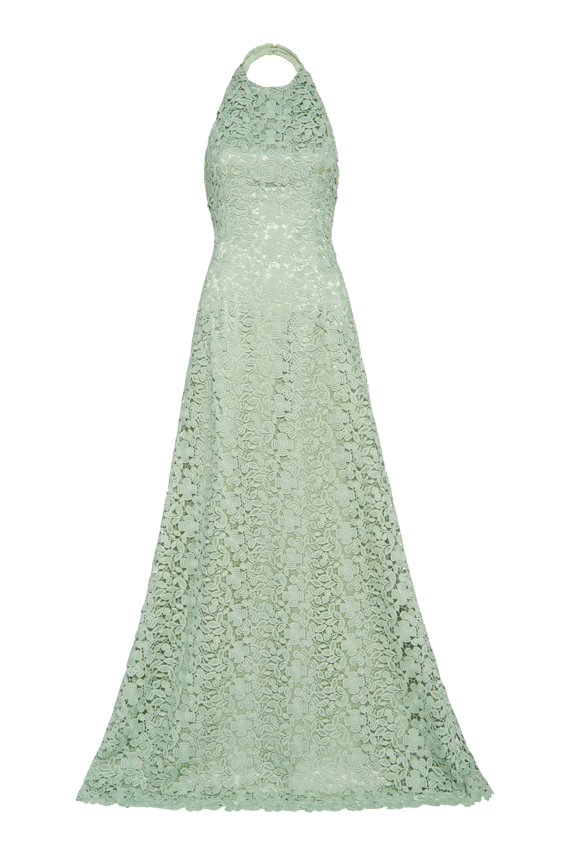 Sahara Green Crochet Lace Halter Neck Gown