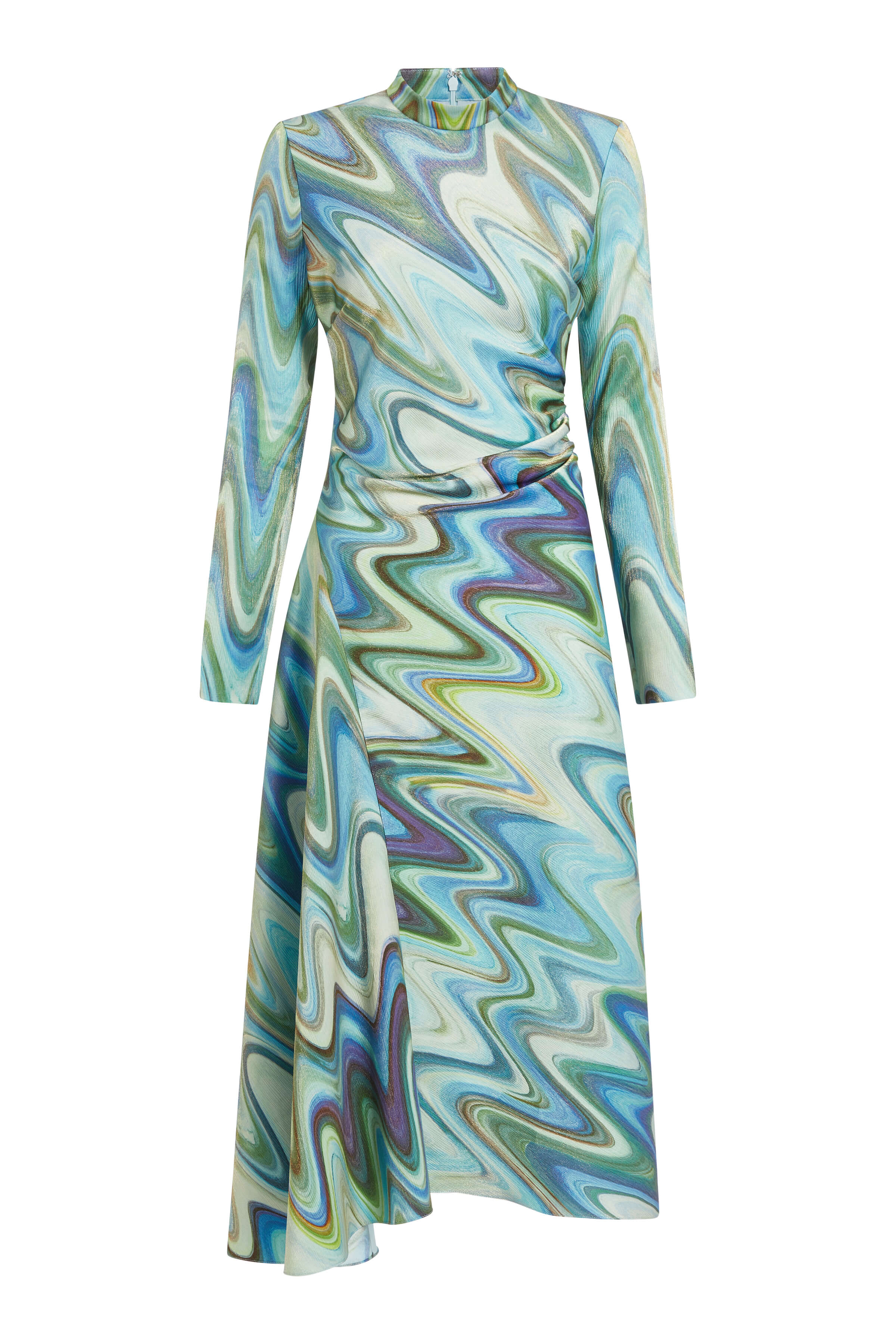 Janis Teal Metallic Wave Midi Dress