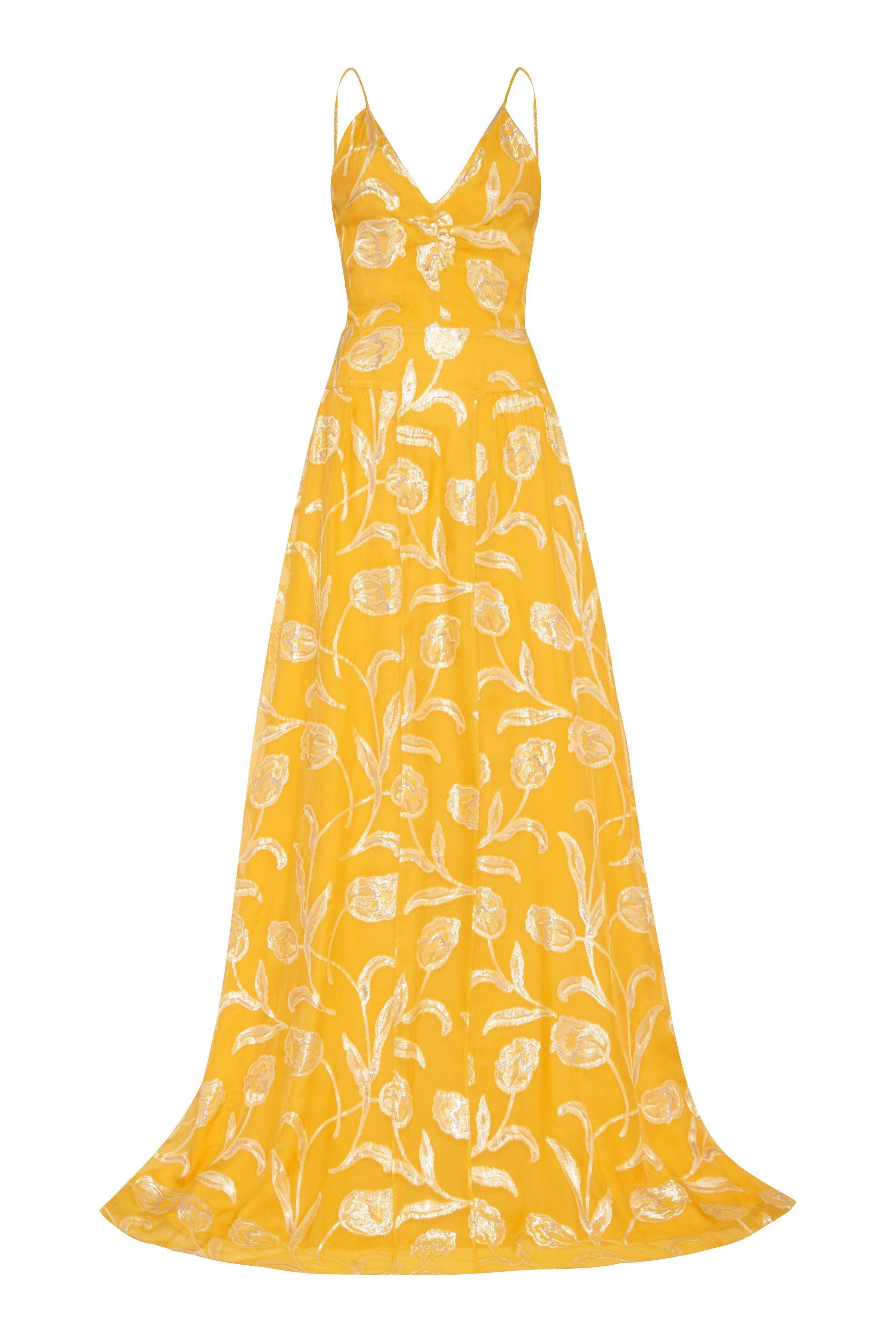 Marigold Yellow Floral Drop Waist Gown