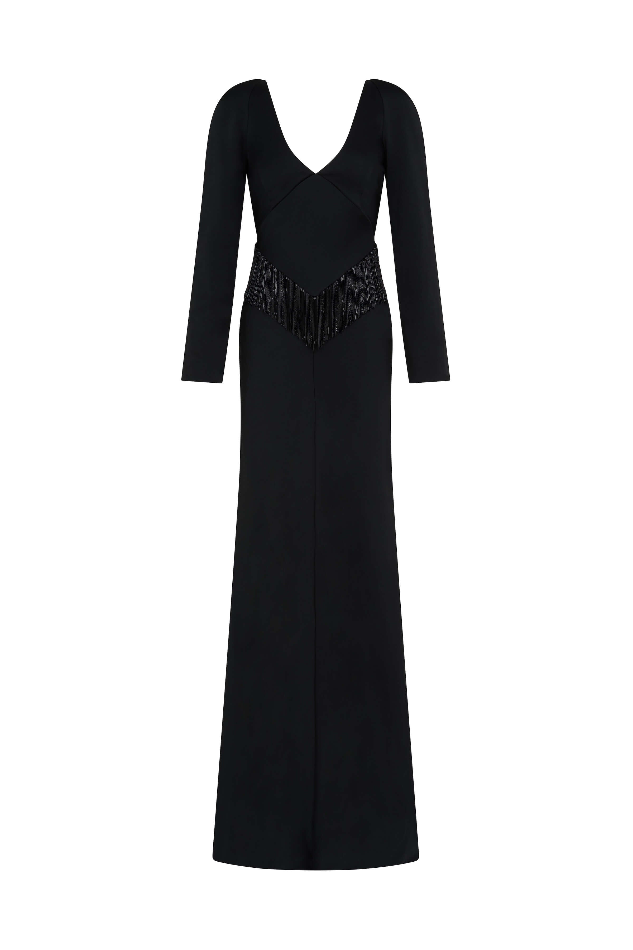 Della Long Sleeve Fringe Gown