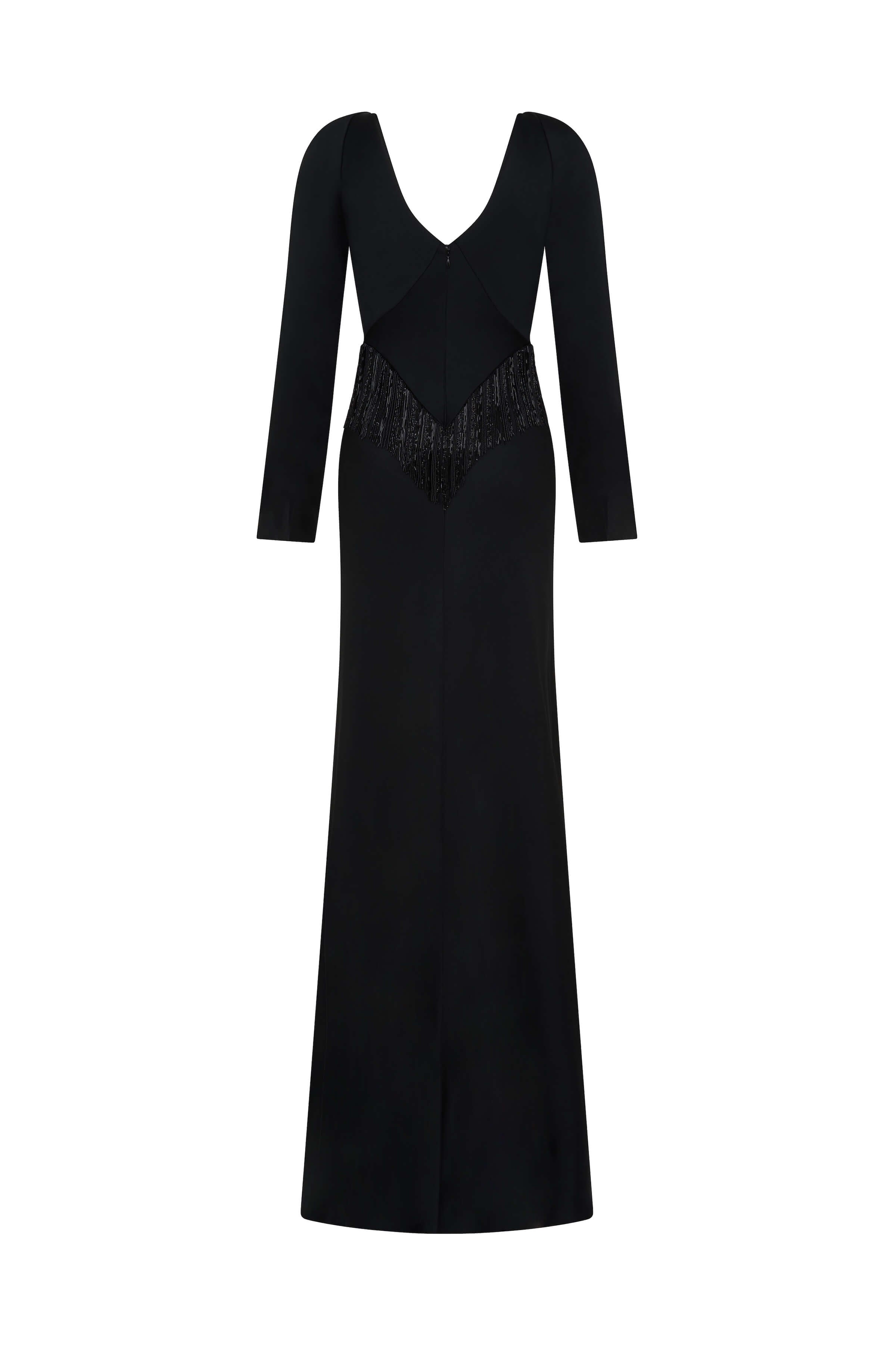 Della Long Sleeve Fringe Gown