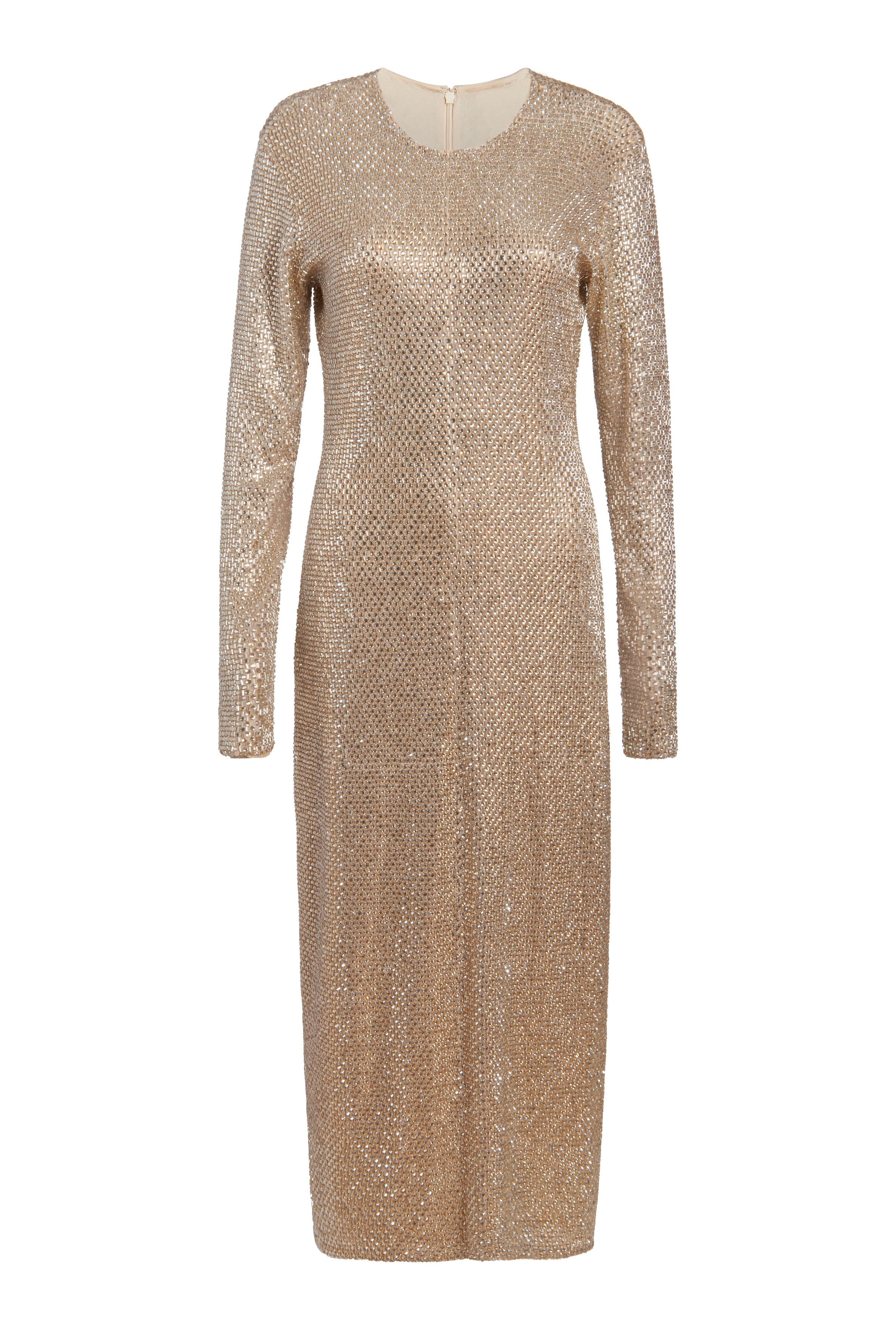 Oasis Gold Crystal Long Sleeve Midi Dress