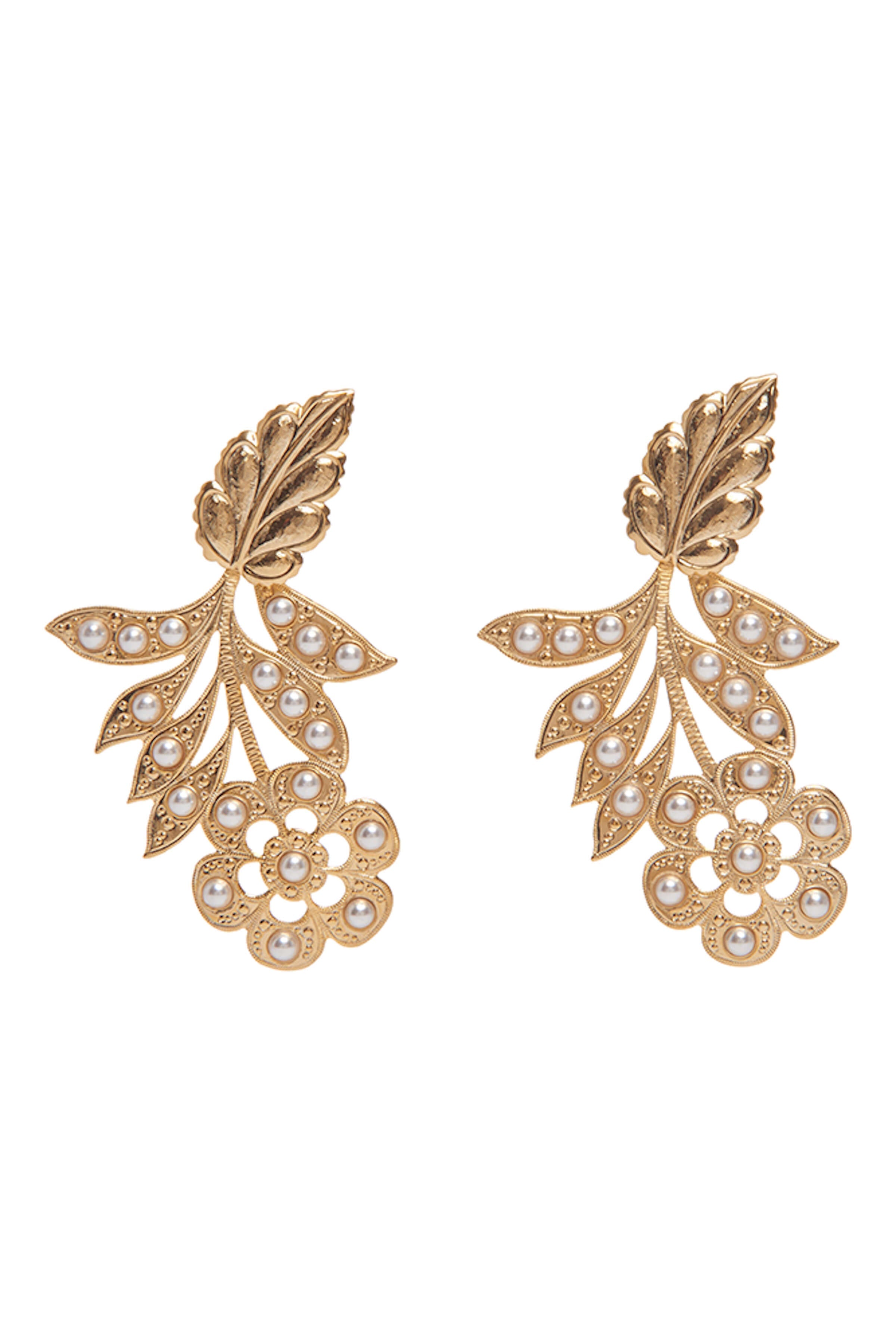 FINAL SALE: Isabetta Gold Pearl Detail Floral And Feather Earrings