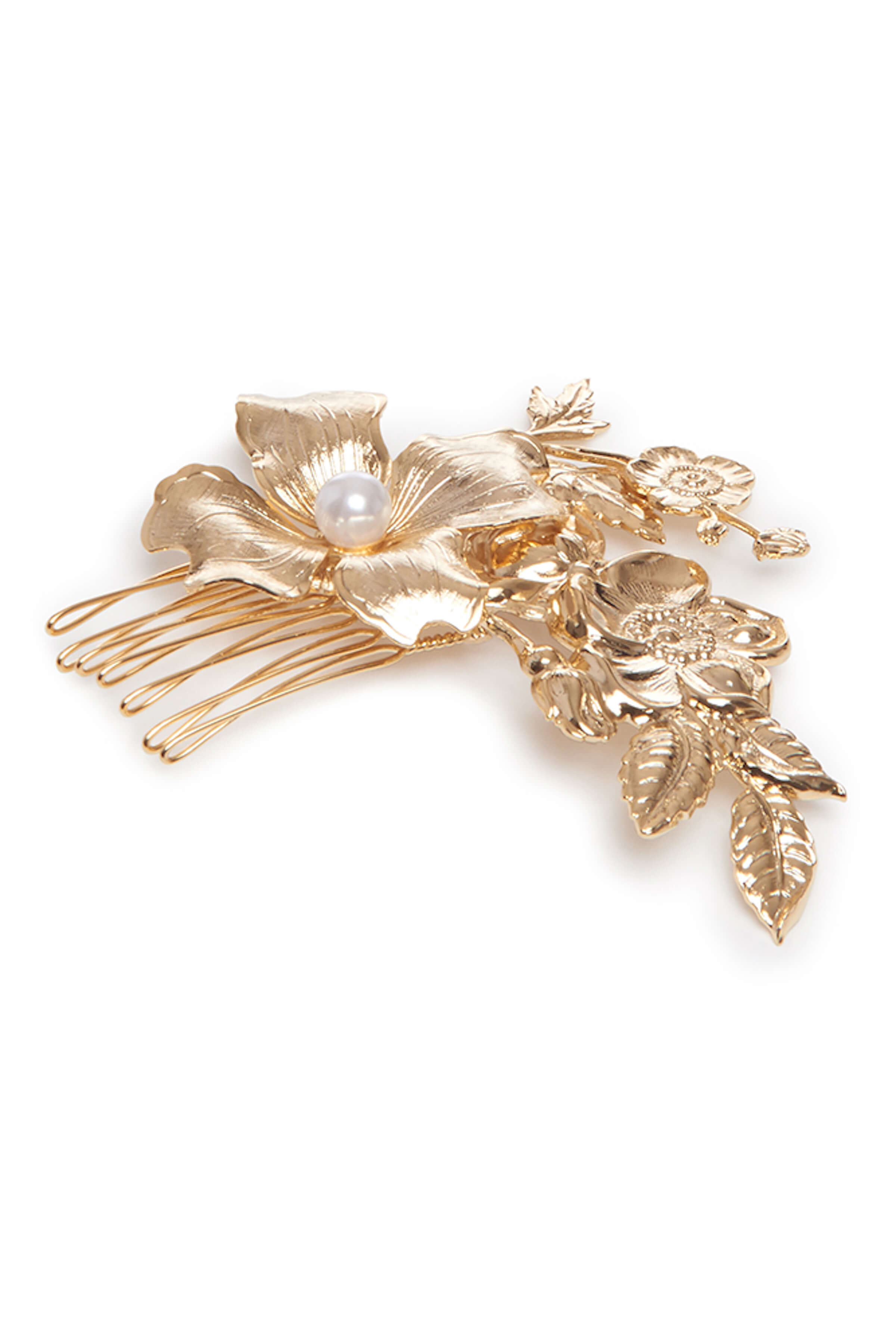 FINAL SALE: Alviva Small Gold Pearl Detail Floral Hair Comb