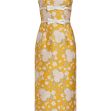 Celia Yellow Floral Brocade Column Midi Dress