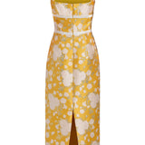 Celia Yellow Floral Brocade Column Midi Dress