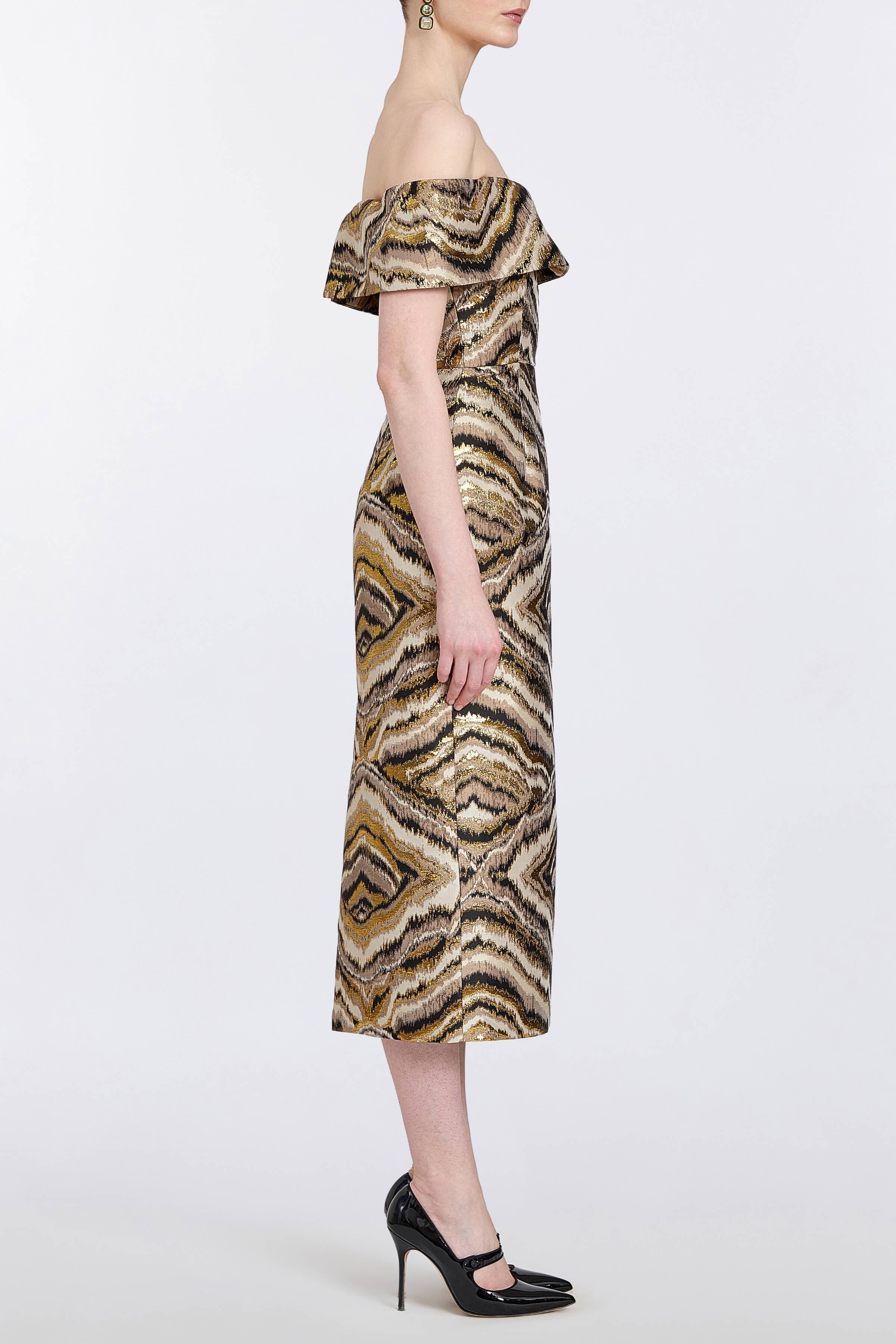 Gloria Metallic Jacquard Off-The-Shoulder Dress