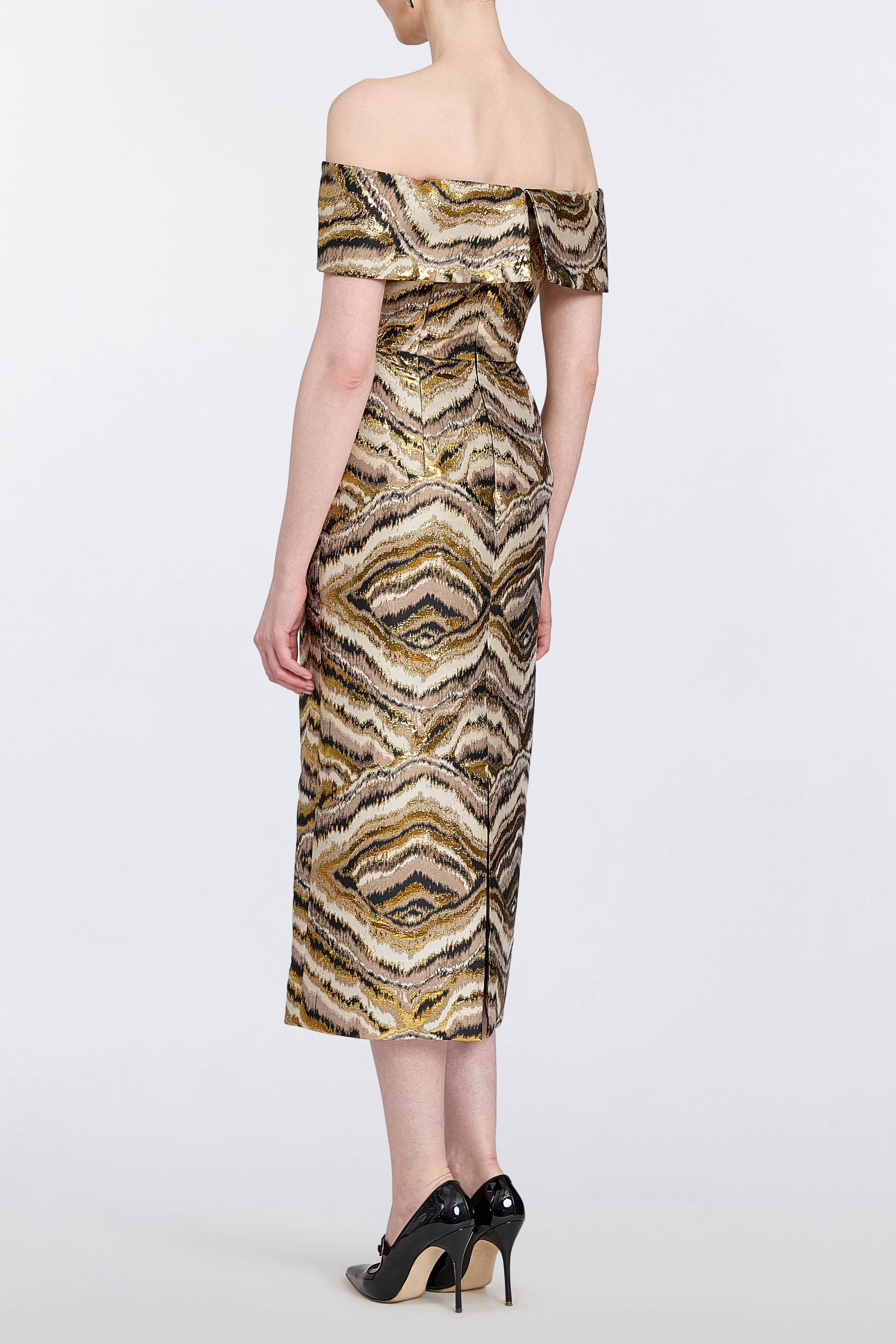 Gloria Metallic Jacquard Off-The-Shoulder Dress