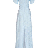 Dahlia Blue Floral Jacquard Gown