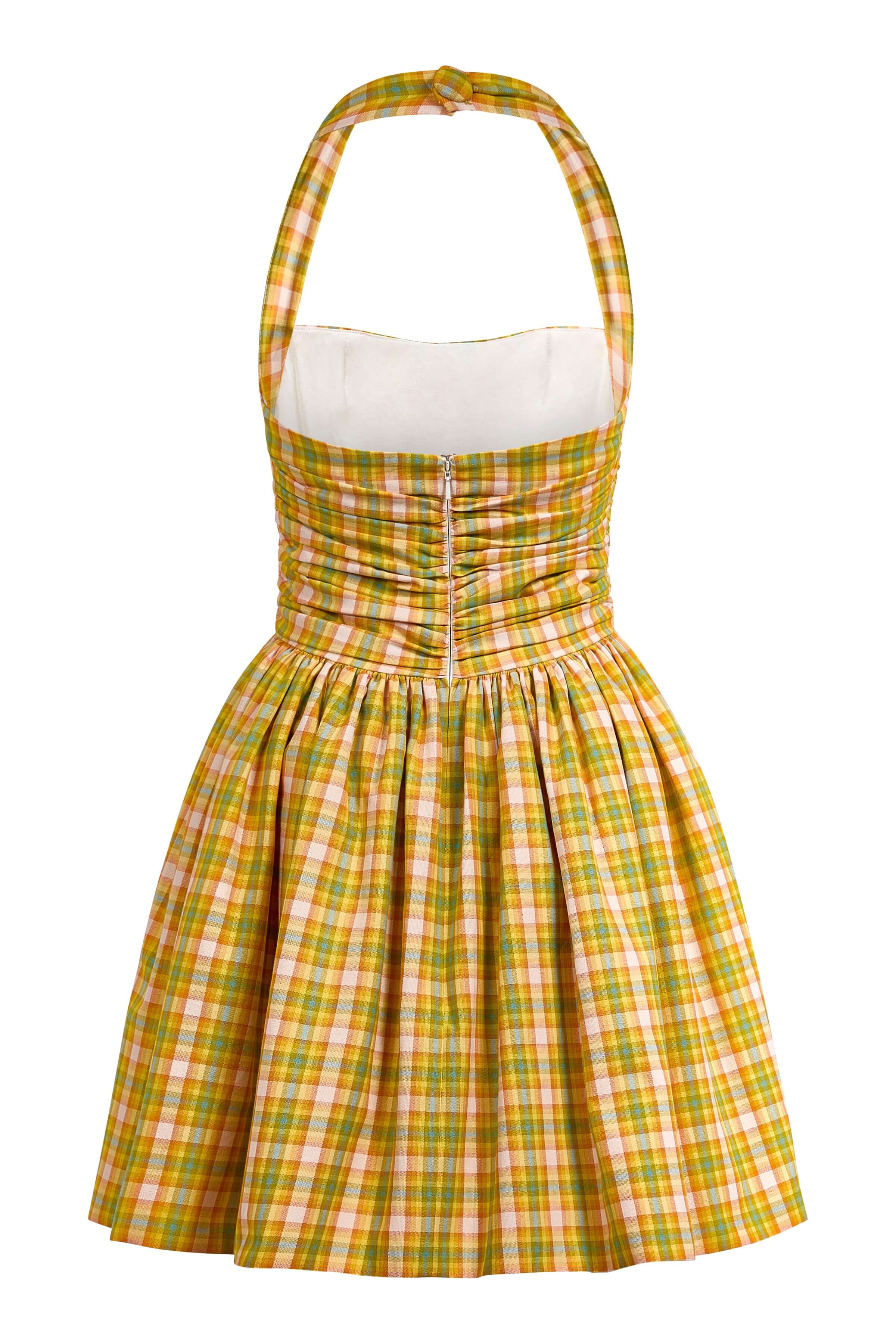Briar Saffron Plaid Cotton Ruched Bodice Mini Dress