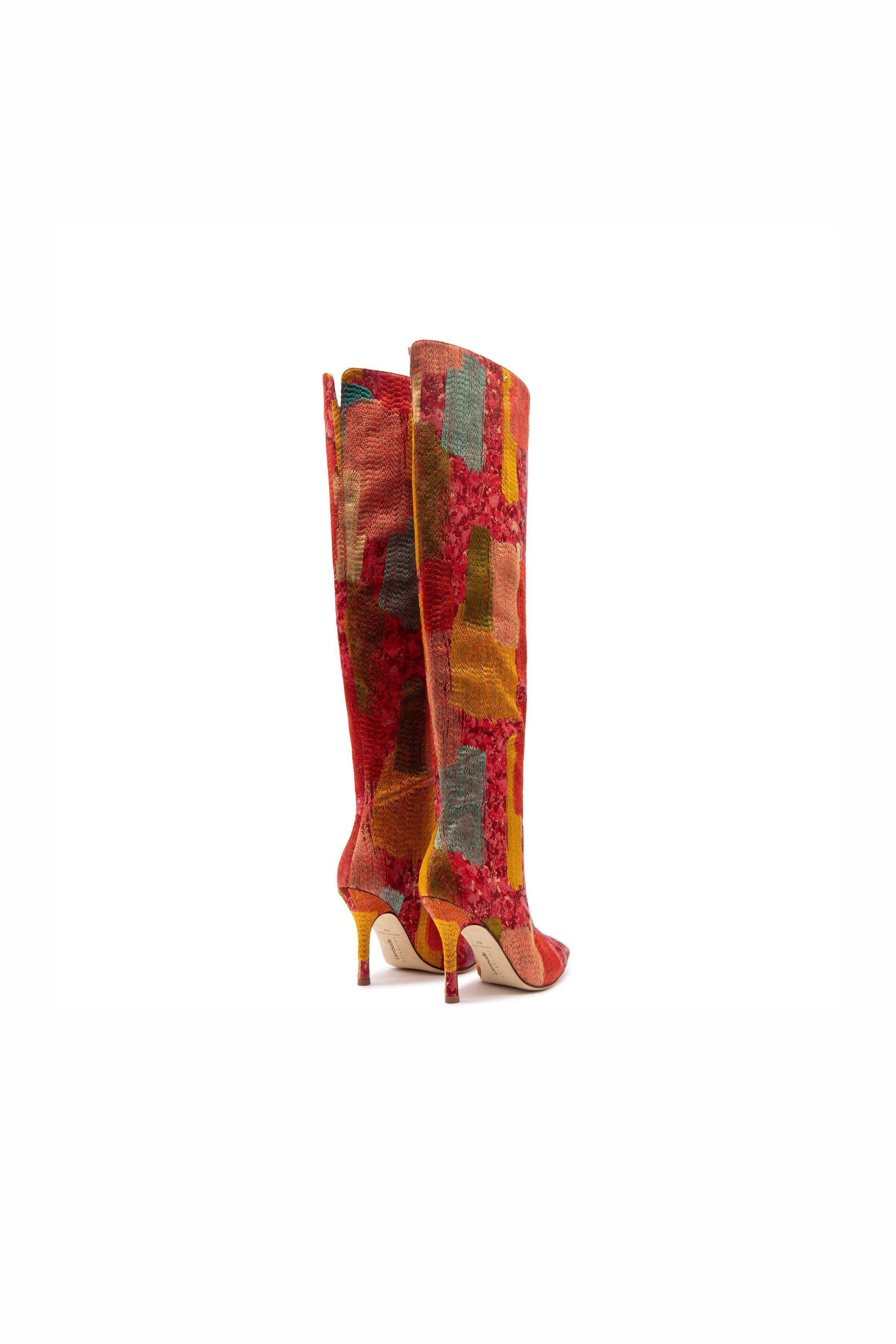 Larroudé x Markarian Boot In Red Patch Work Fabric