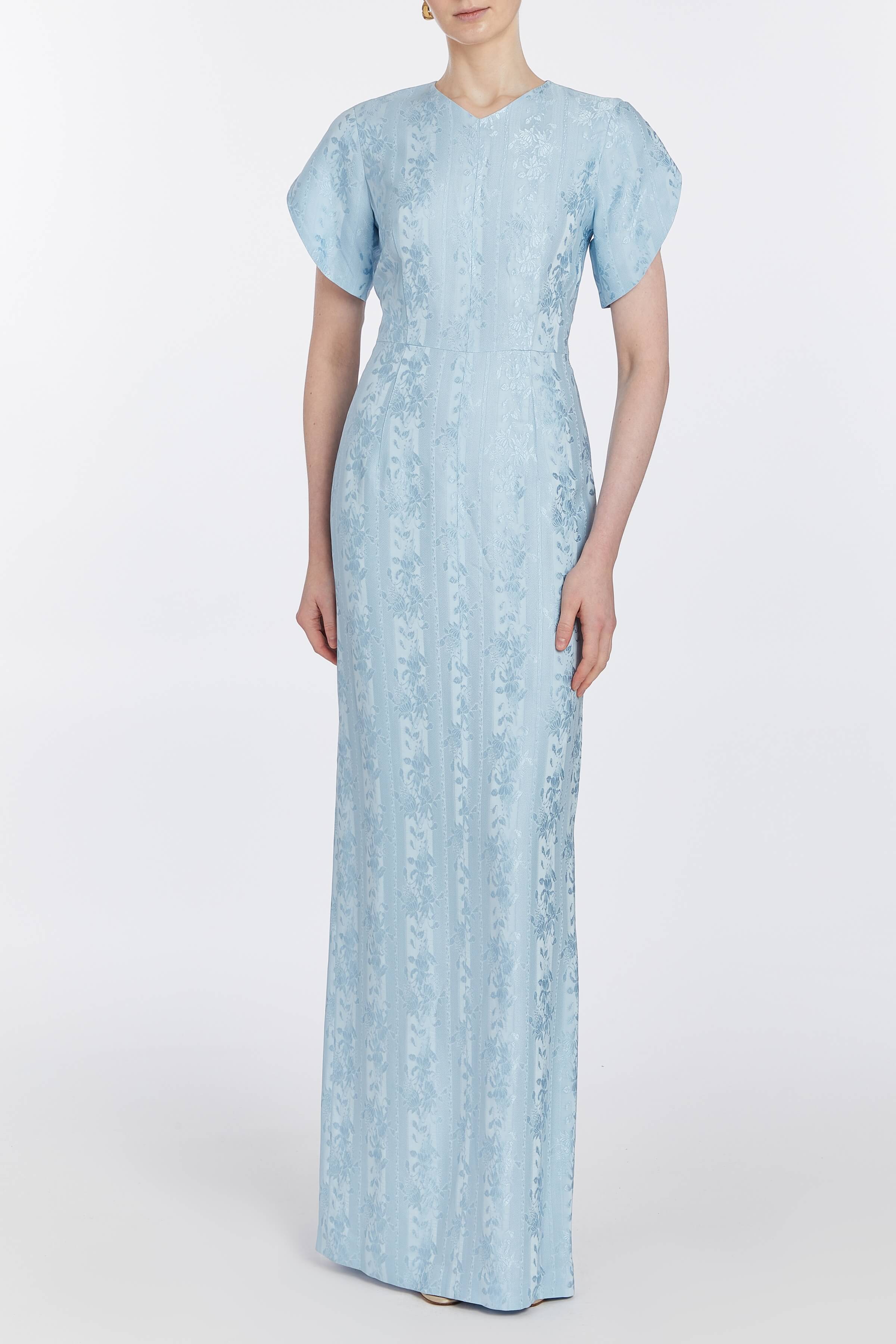 Dahlia Blue Floral Jacquard Gown