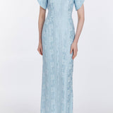 Dahlia Blue Floral Jacquard Gown