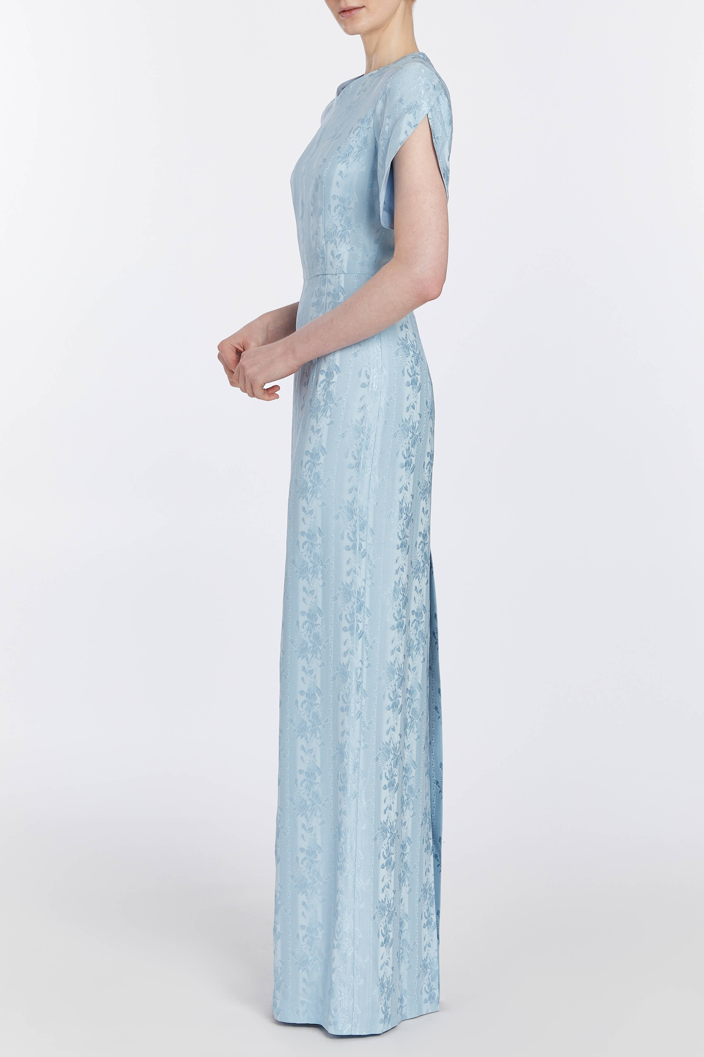 Dahlia Blue Floral Jacquard Gown