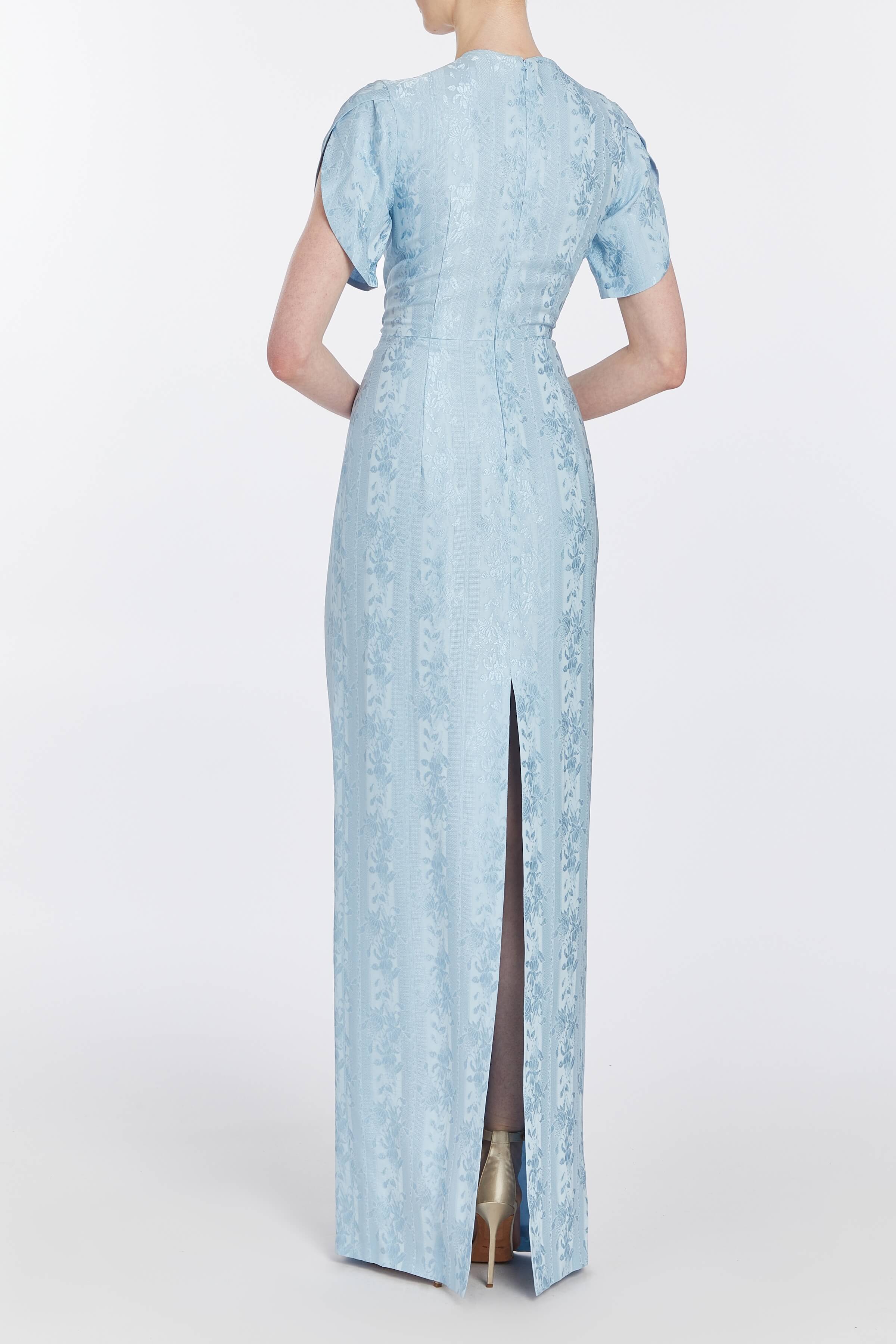 Dahlia Blue Floral Jacquard Gown