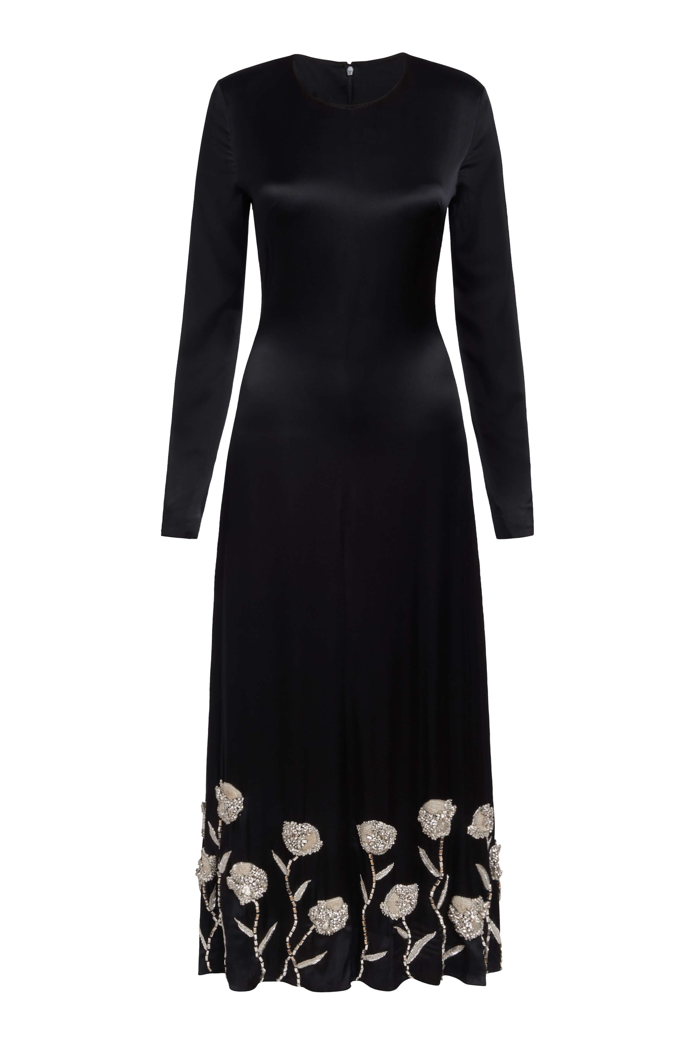 Elsie Black Handbeaded Hem Midi Dress