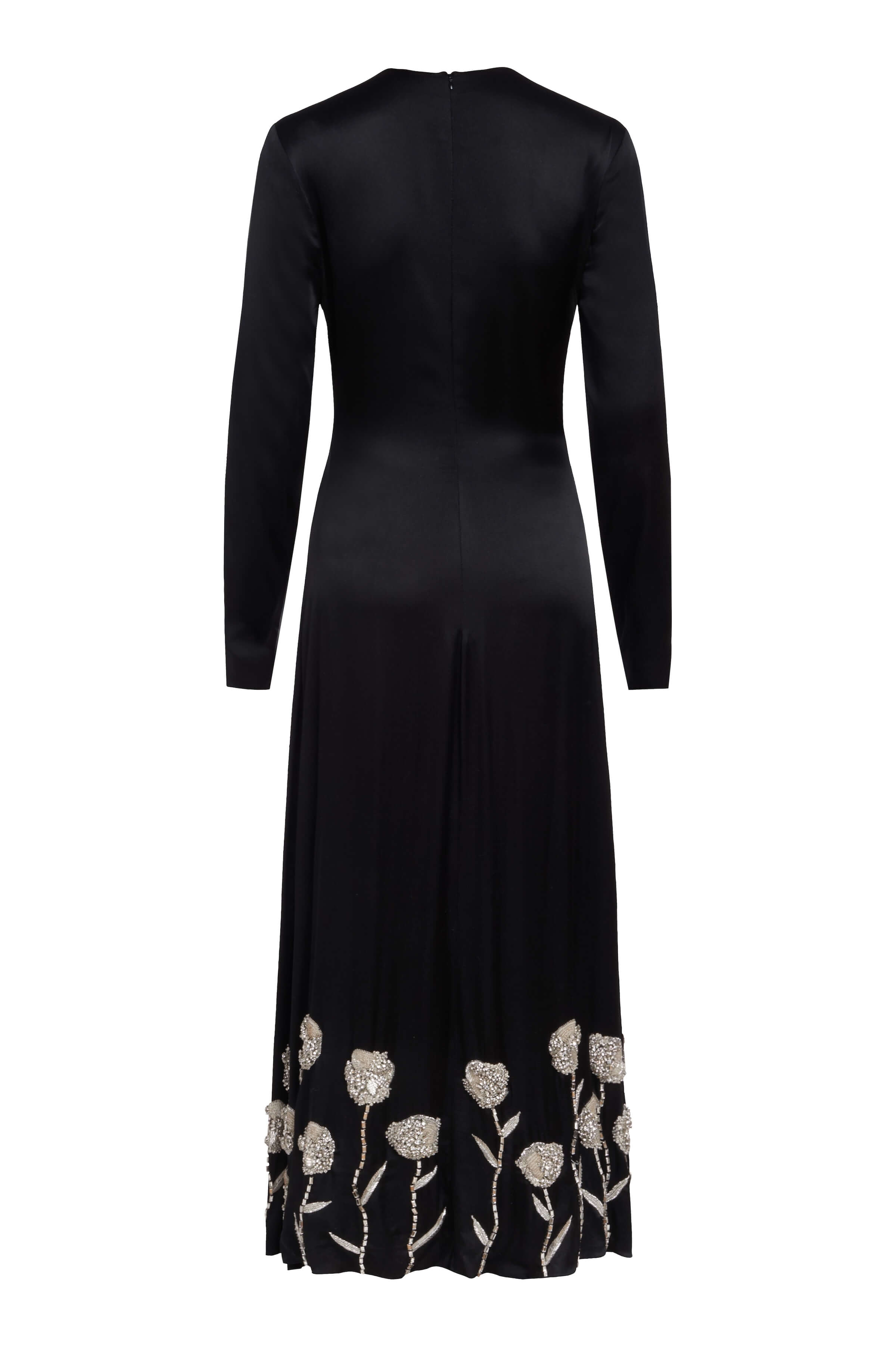 Elsie Black Handbeaded Hem Midi Dress