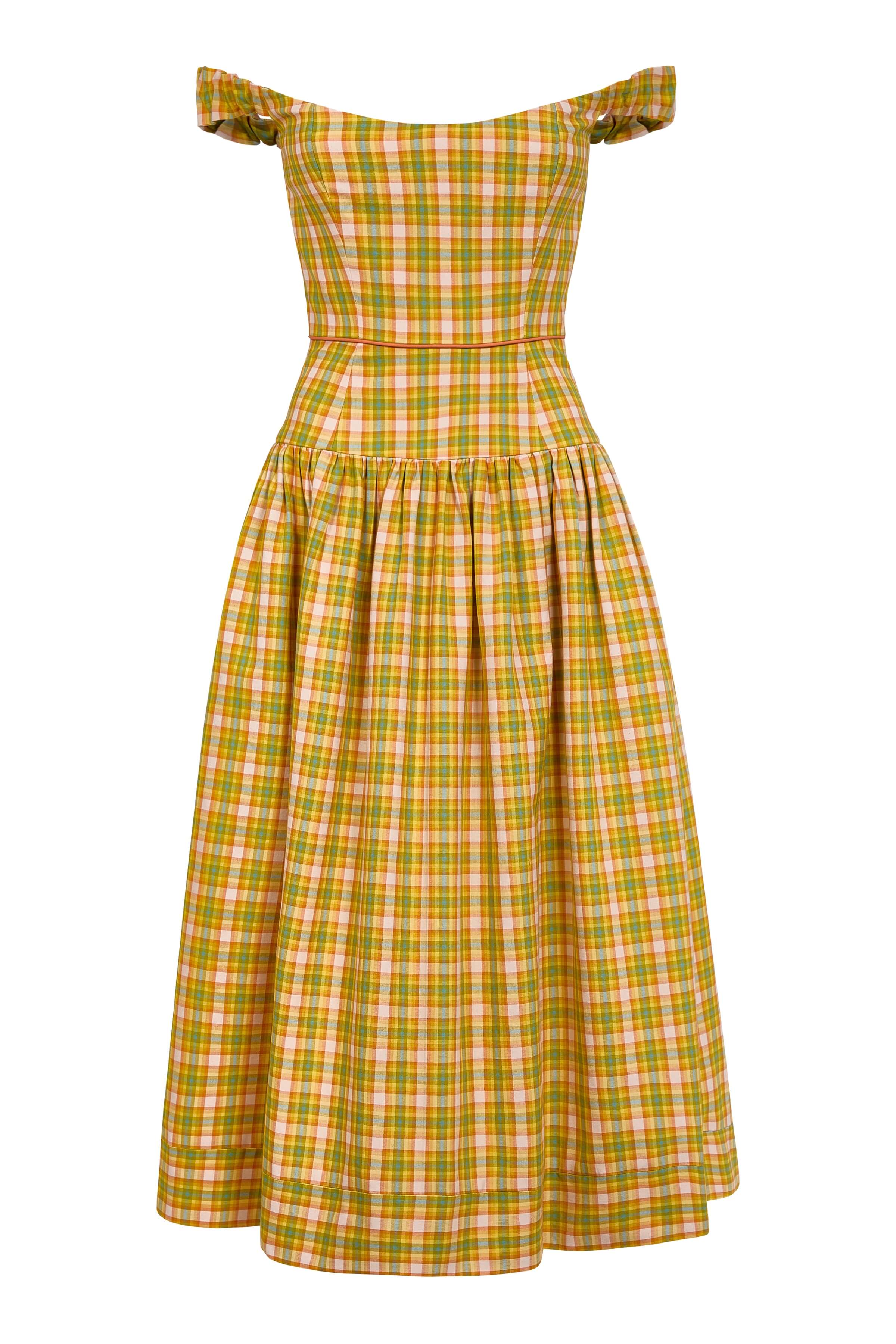 Giorgia Saffron Plaid Midi Dress