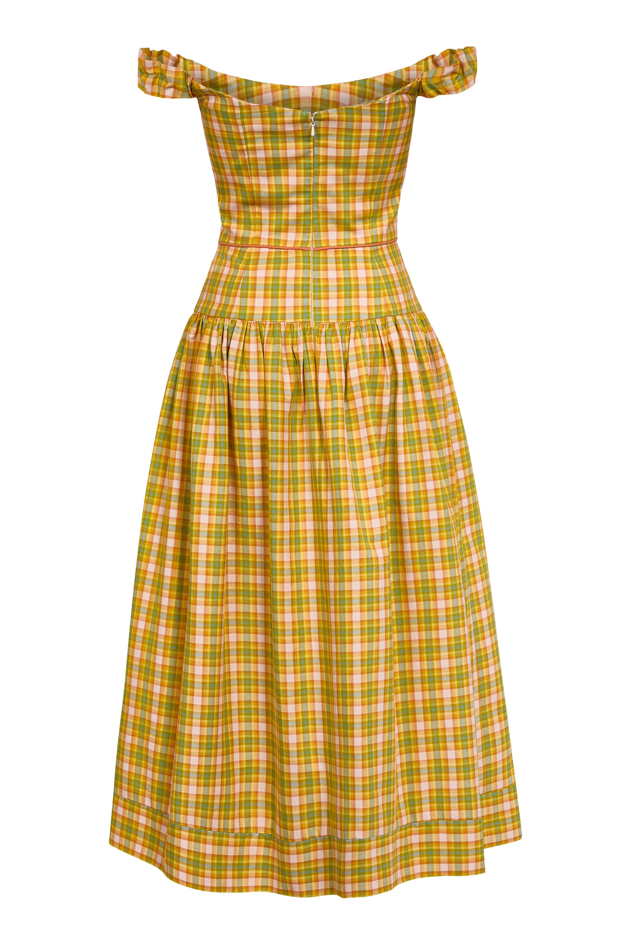 Giorgia Saffron Plaid Midi Dress