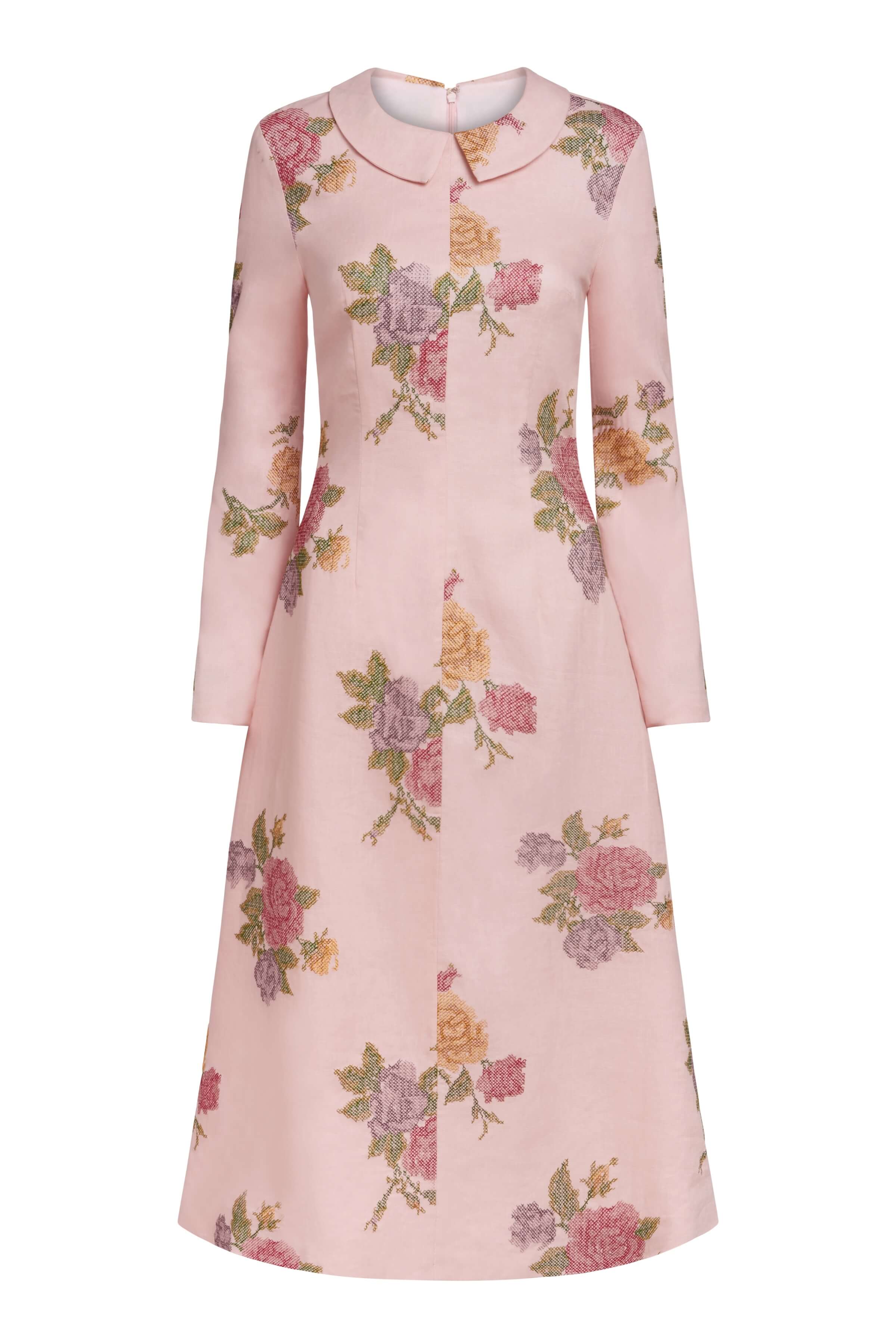 Gretel Cross Stitch Linen Midi Dress