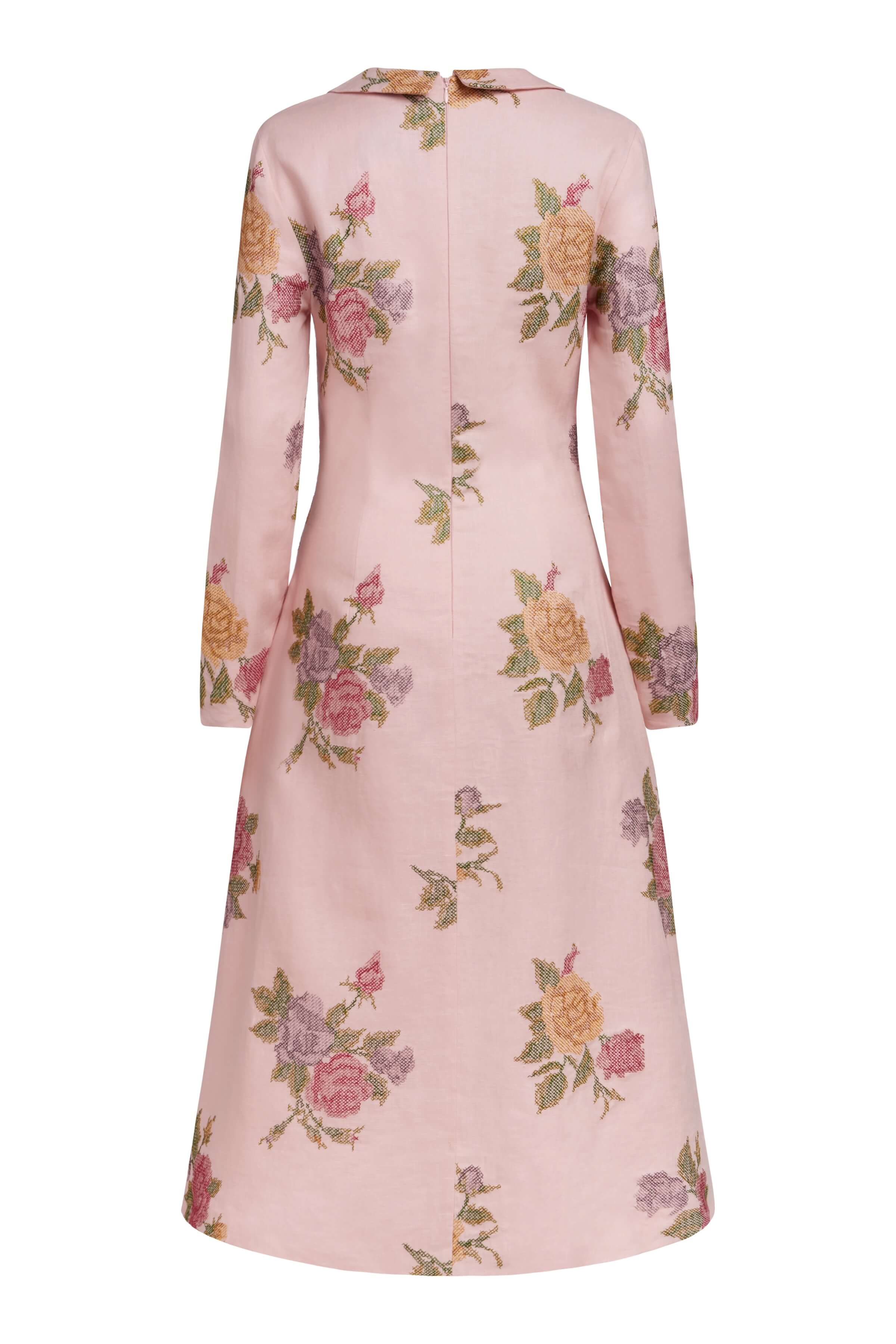 Gretel Cross Stitch Linen Midi Dress