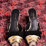 Larroudé x Markarian Mule In Floral Embroidery Gold Fabric