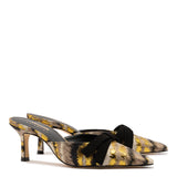 Larroudé x Markarian Mule In Floral Embroidery Gold Fabric