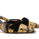 Larroudé x Markarian Mule In Floral Embroidery Gold Fabric