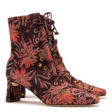 Larroudé x Markarian Alexis Boot In Floral Embroidery Burgundy Fabric