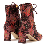 Larroudé x Markarian Alexis Boot In Floral Embroidery Burgundy Fabric