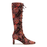 Larroudé x Markarian Alexis Boot Hi In Floral Embroidery Burgundy Fabric