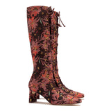 Larroudé x Markarian Alexis Boot Hi In Floral Embroidery Burgundy Fabric