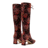 Larroudé x Markarian Alexis Boot Hi In Floral Embroidery Burgundy Fabric