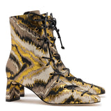 Larroudé x Markarian Alexis Boot In Floral Embroidery Gold Fabric